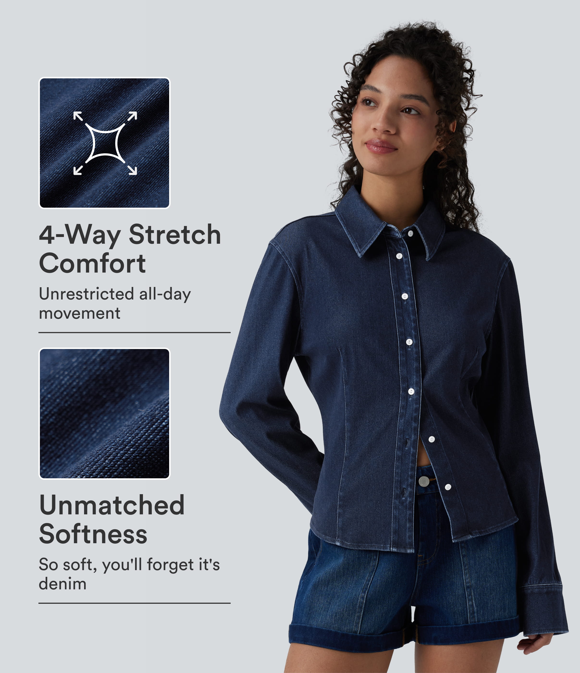 Halara Flex™ Long Sleeve Draped Lyocell Denim Casual Shirt