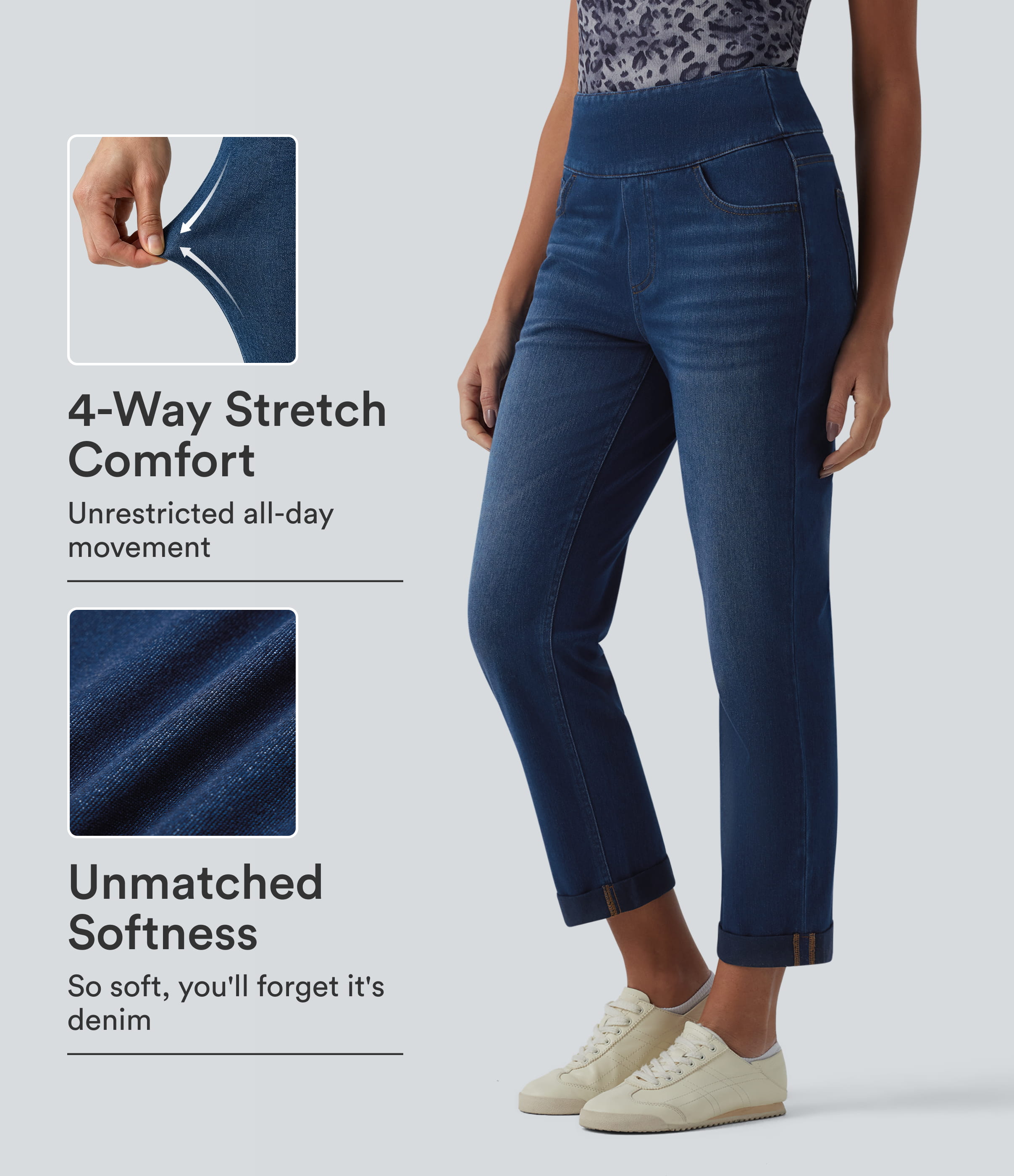 Halara Flex™ High Waisted Tummy Control Rolled Hem Casual Jeans with Pockets