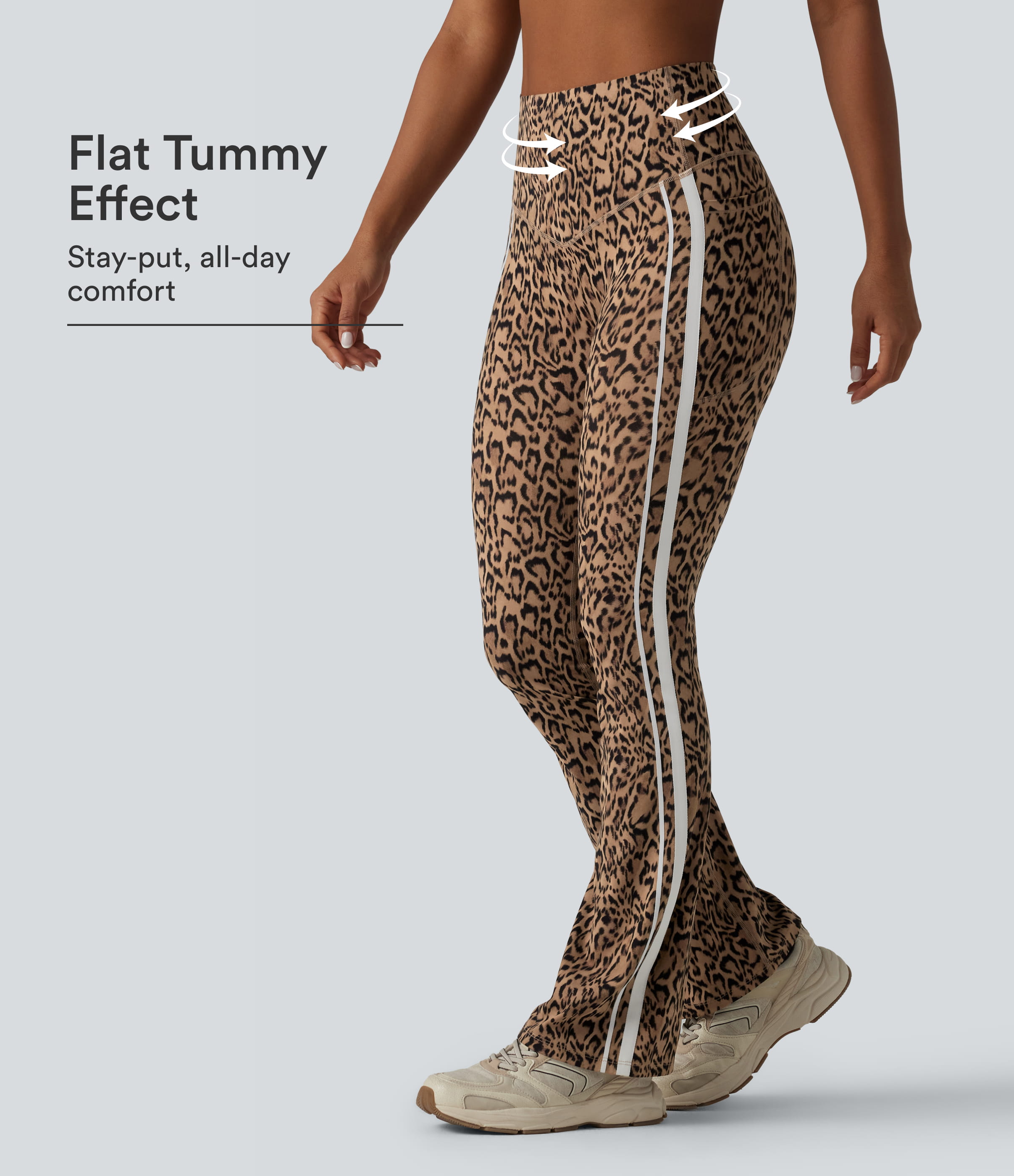 Halara UltraSculpt™ Leopard Print High Waisted Tummy Control Color Block Stripe Bootcut Training Leggings with Pockets