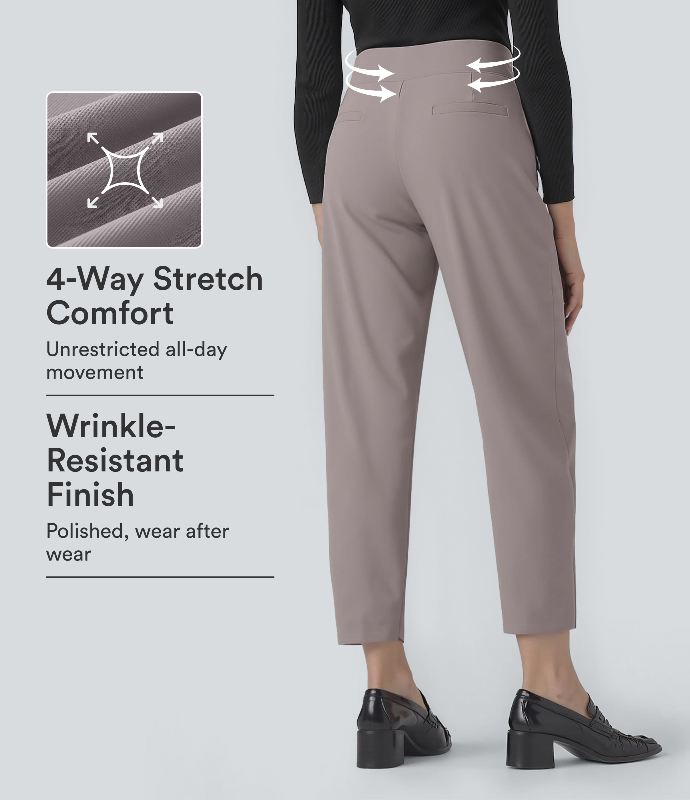 Halara Flex™ Mid Rise Tummy Control Micro Waffle Work Tapered Pants with Pockets