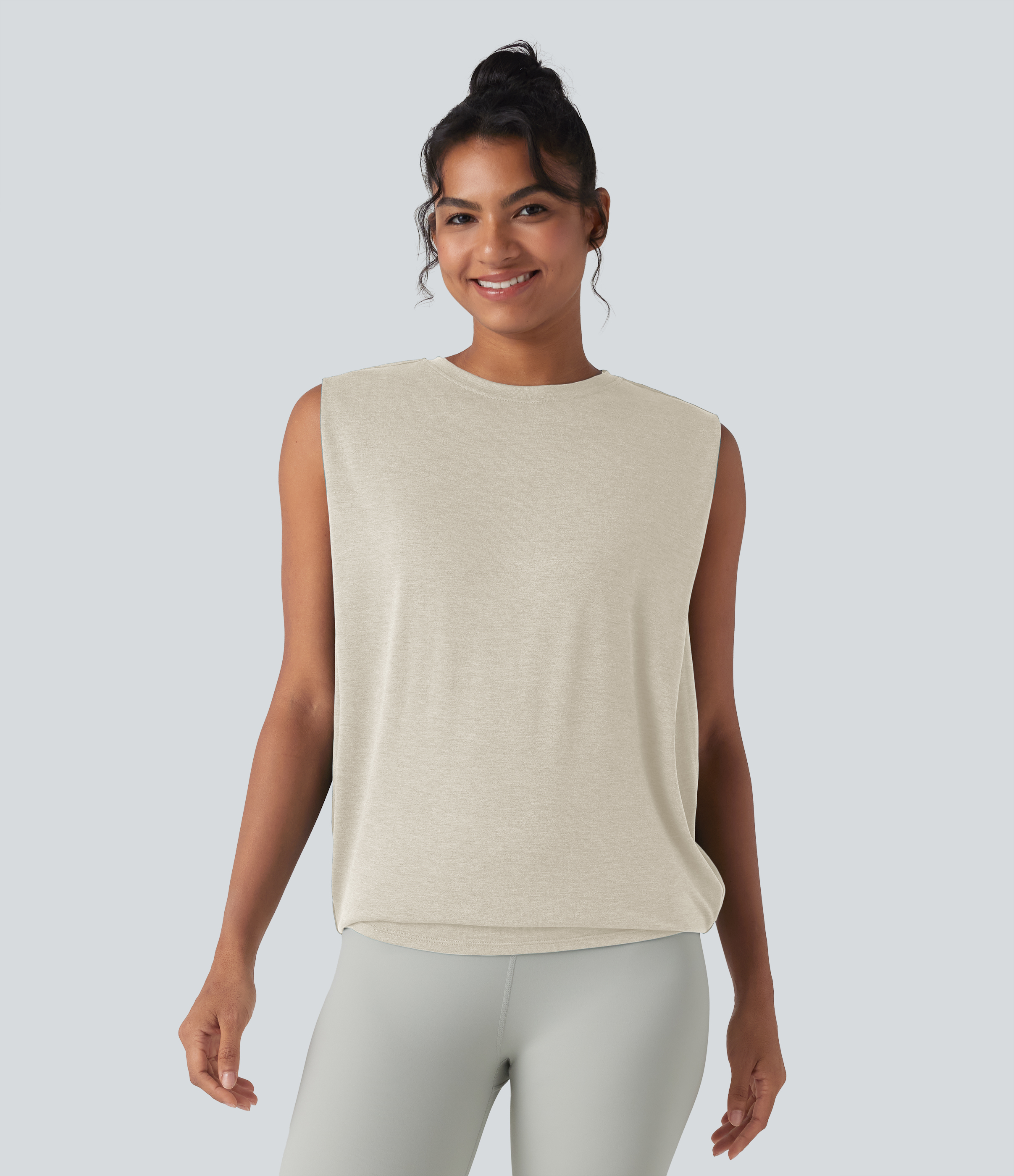 Round Neck Ruched Heathered Yoga Tank Top