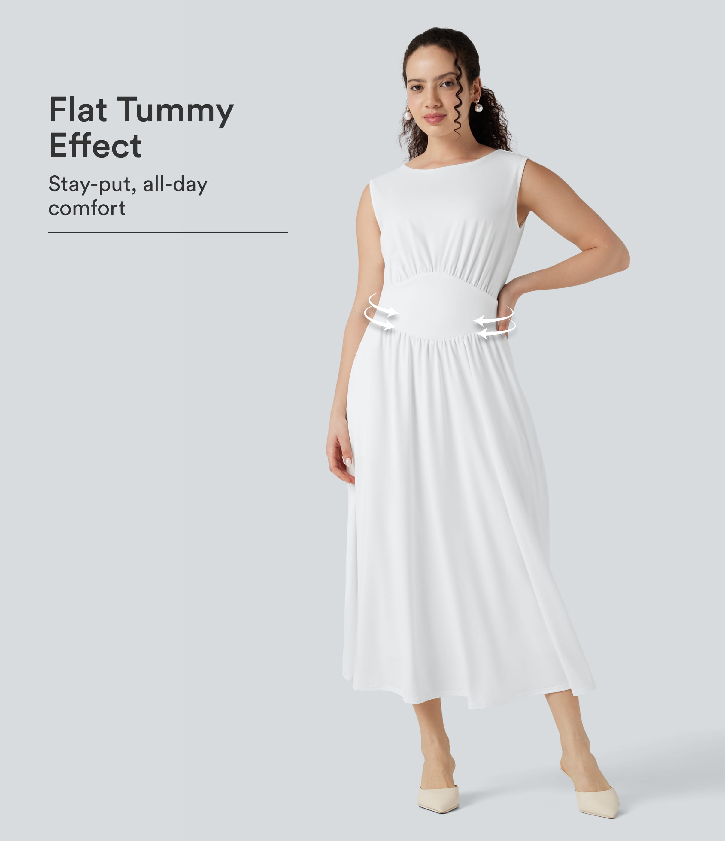 Tummy Control Sleeveless Tie Back Midi Bridesmaid and Wedding Guest Dress