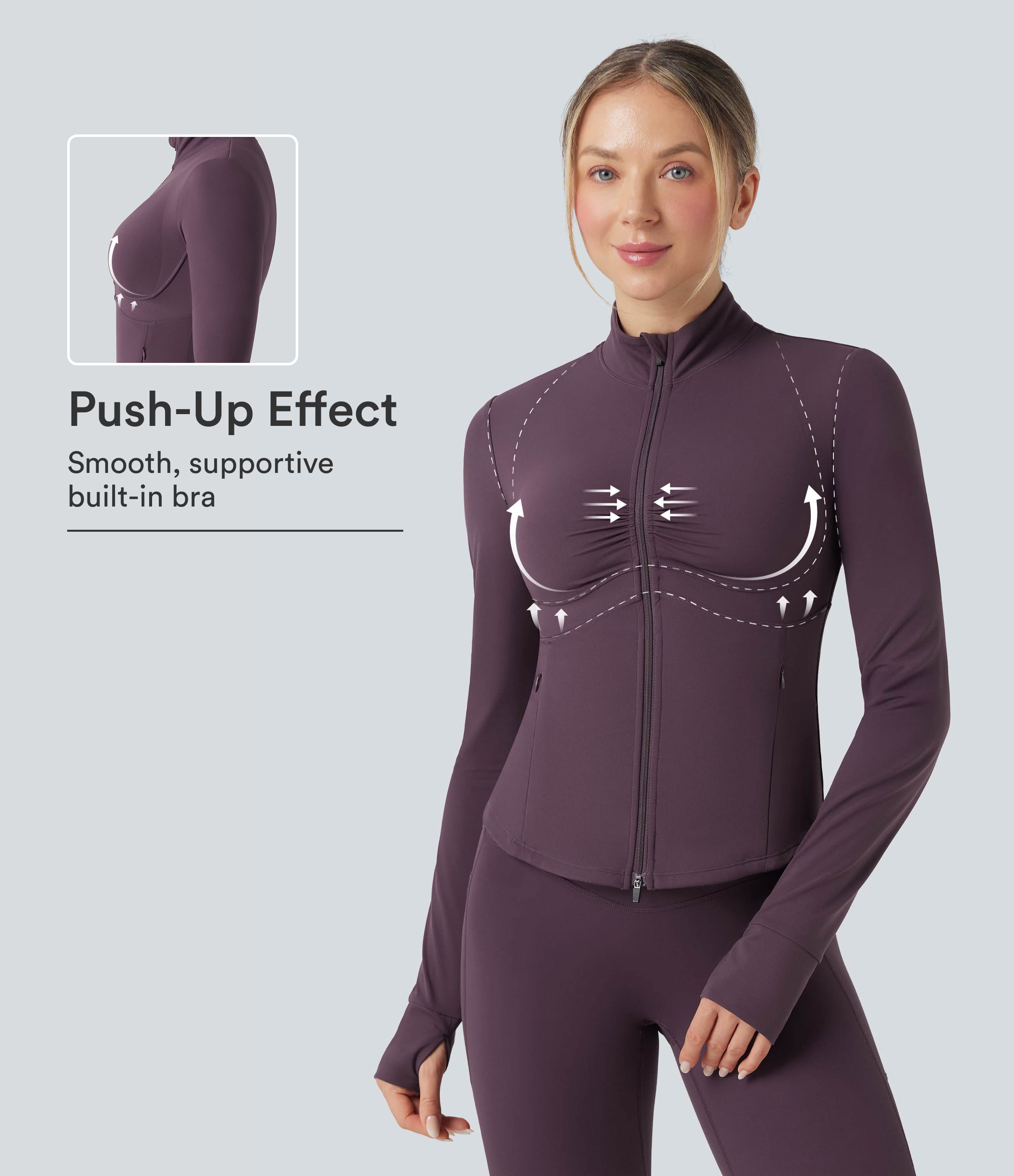 Halara UltraSculpt™ Mock Neck Ruched Push-Up Long Sleeve Thumb Hole Yoga Jacket with Pockets