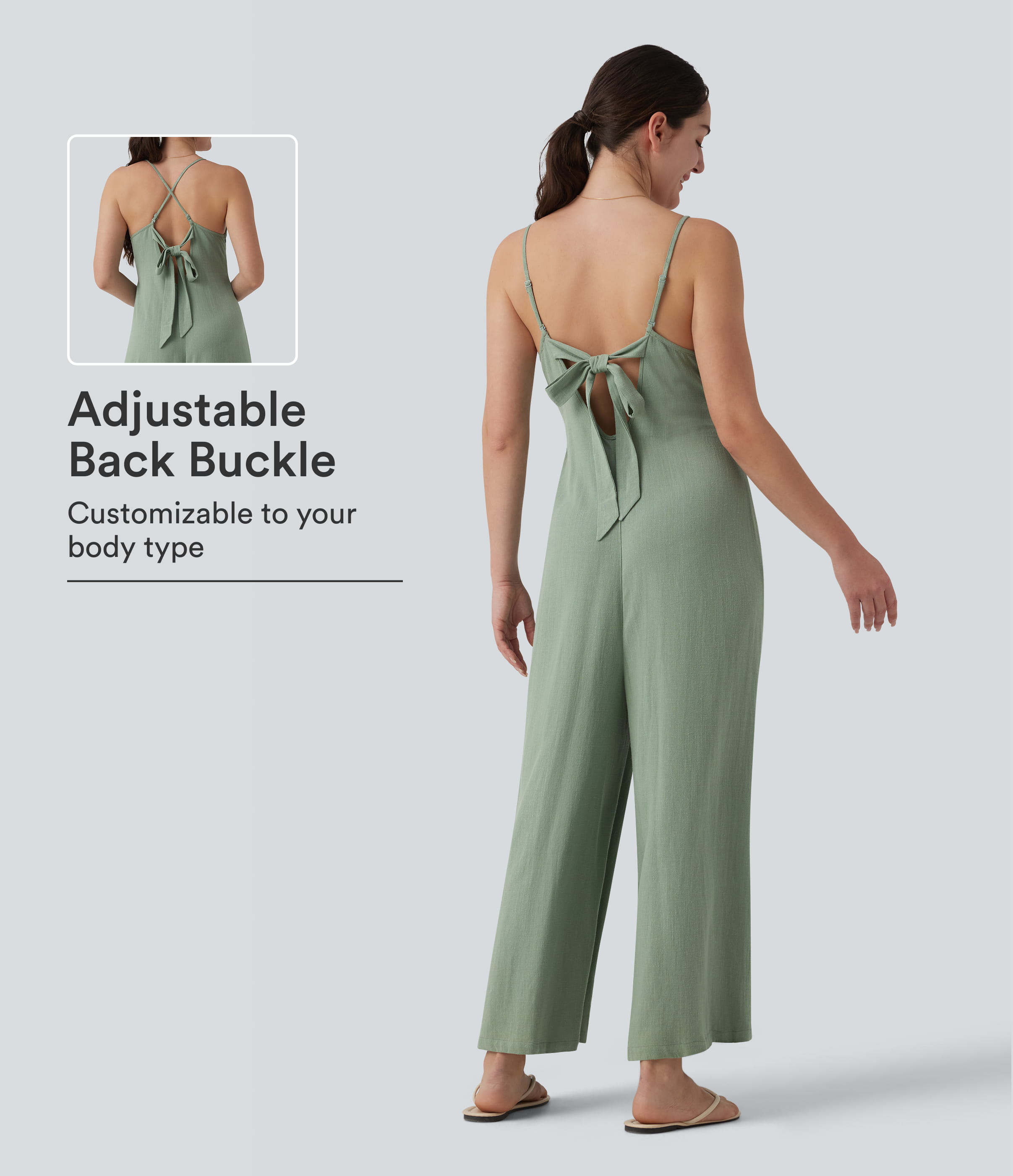 Adjustable Straps Sleeveless Backless Tie-back Linen Casual Baggy Jumpsuit