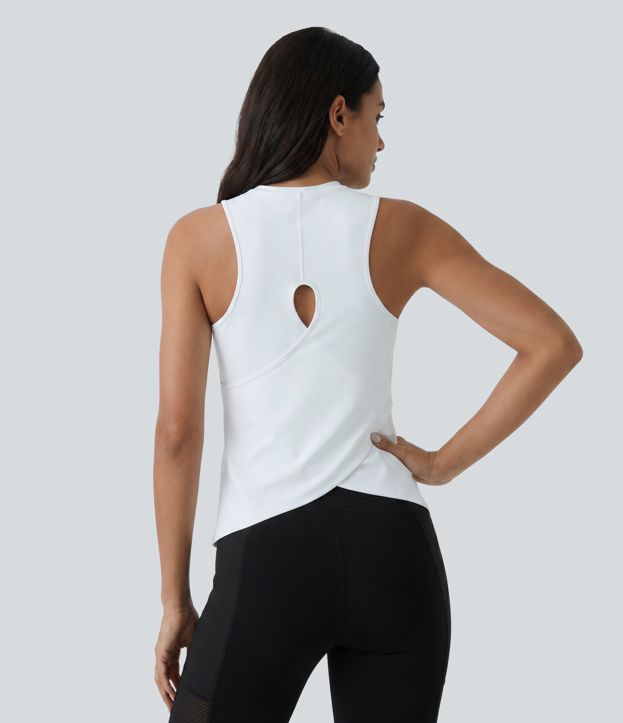 Cut Out Crossover Hem Solid Yoga Tank Top