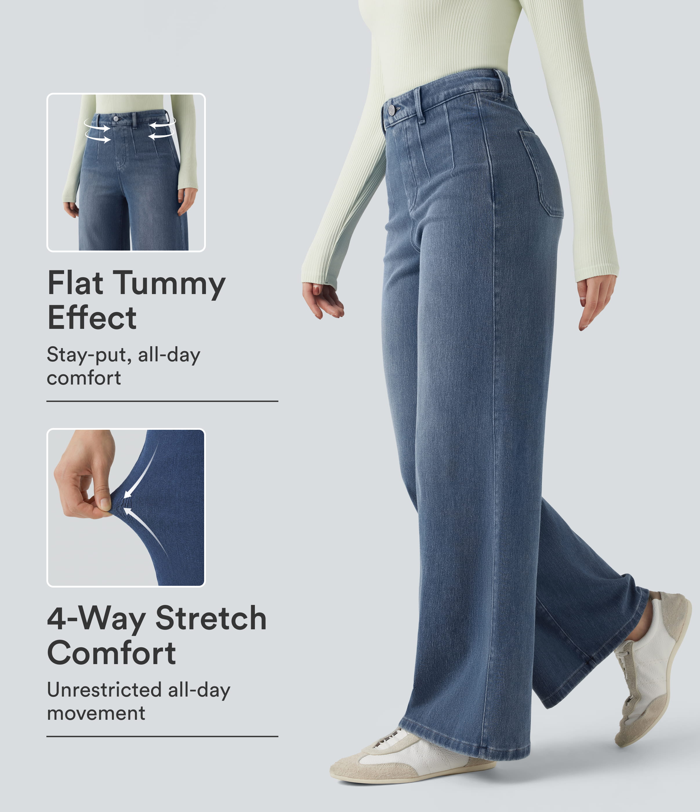 Halara Flex™ High Waisted Tummy Control Wide Leg Casual Jeans with Pockets