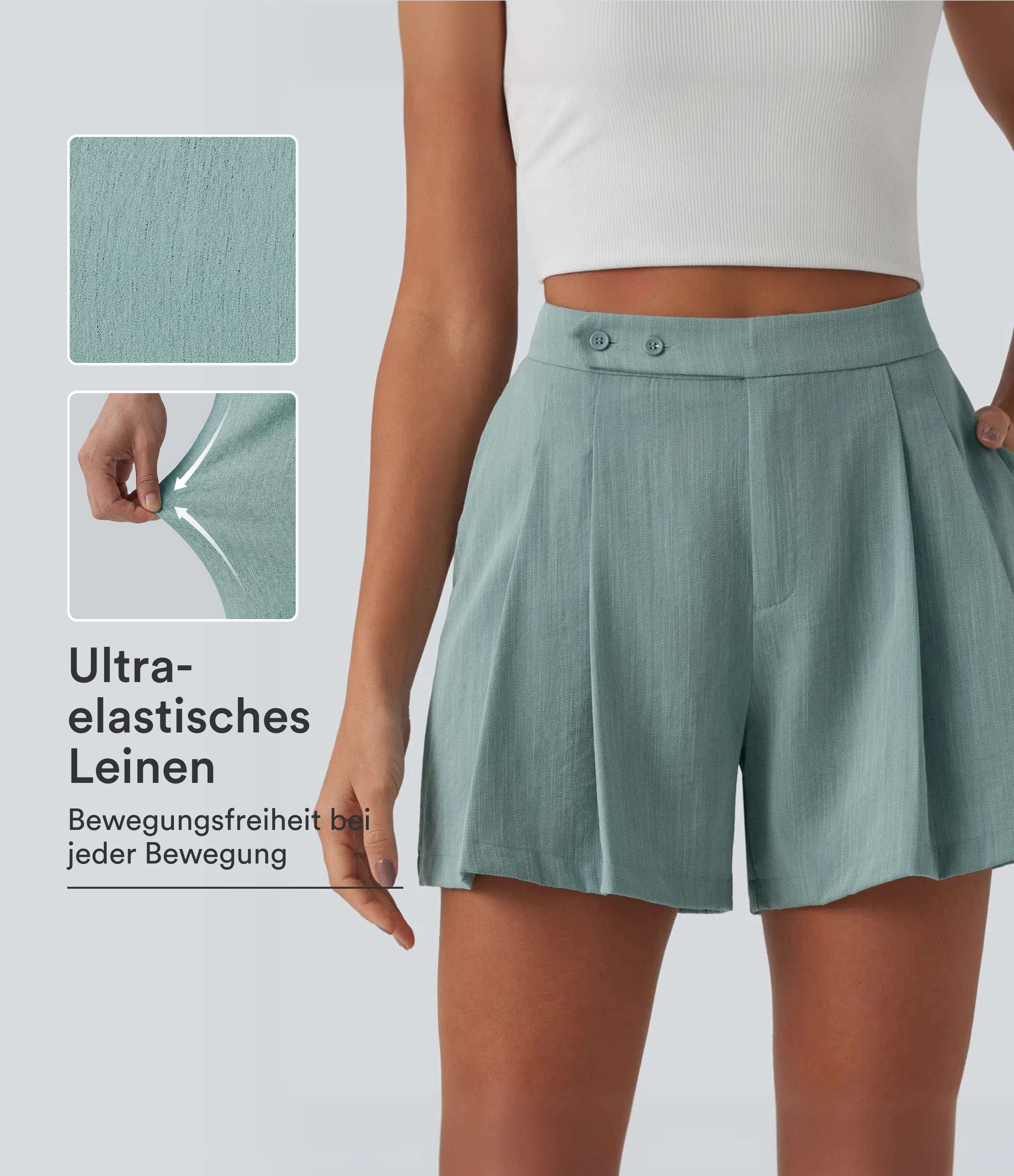 Silverwood Sage Lässige, plissierte Hose in Leinenoptik mit hohem Bund und Seitentaschen - 12,7cm / 1