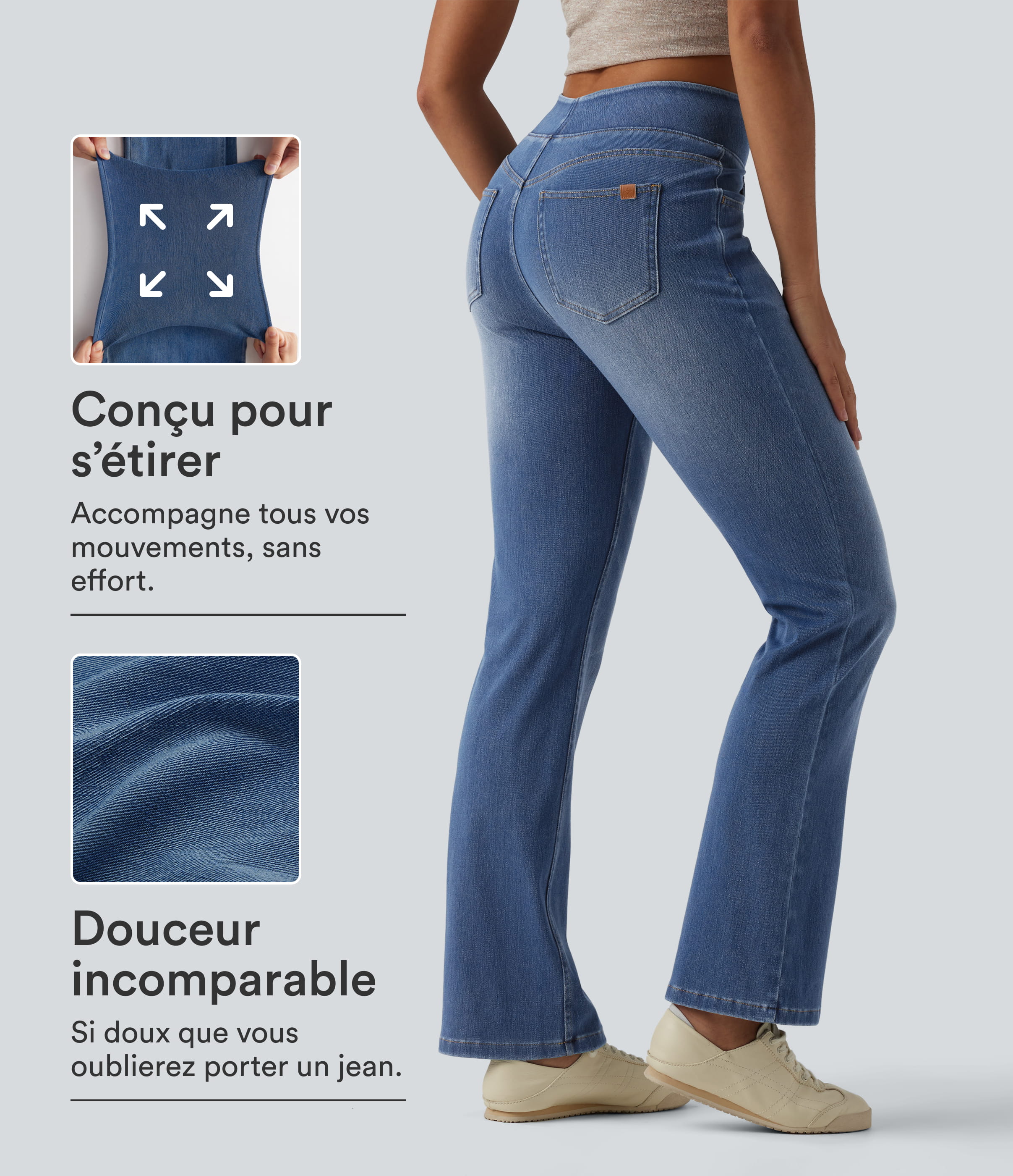Jean Halara Flex™ Curvy taille haute bootcut délavé décontracté avec poches