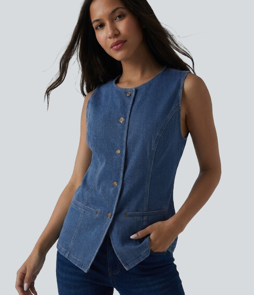 Halara Flex™ Round Neck Denim Tank Top
