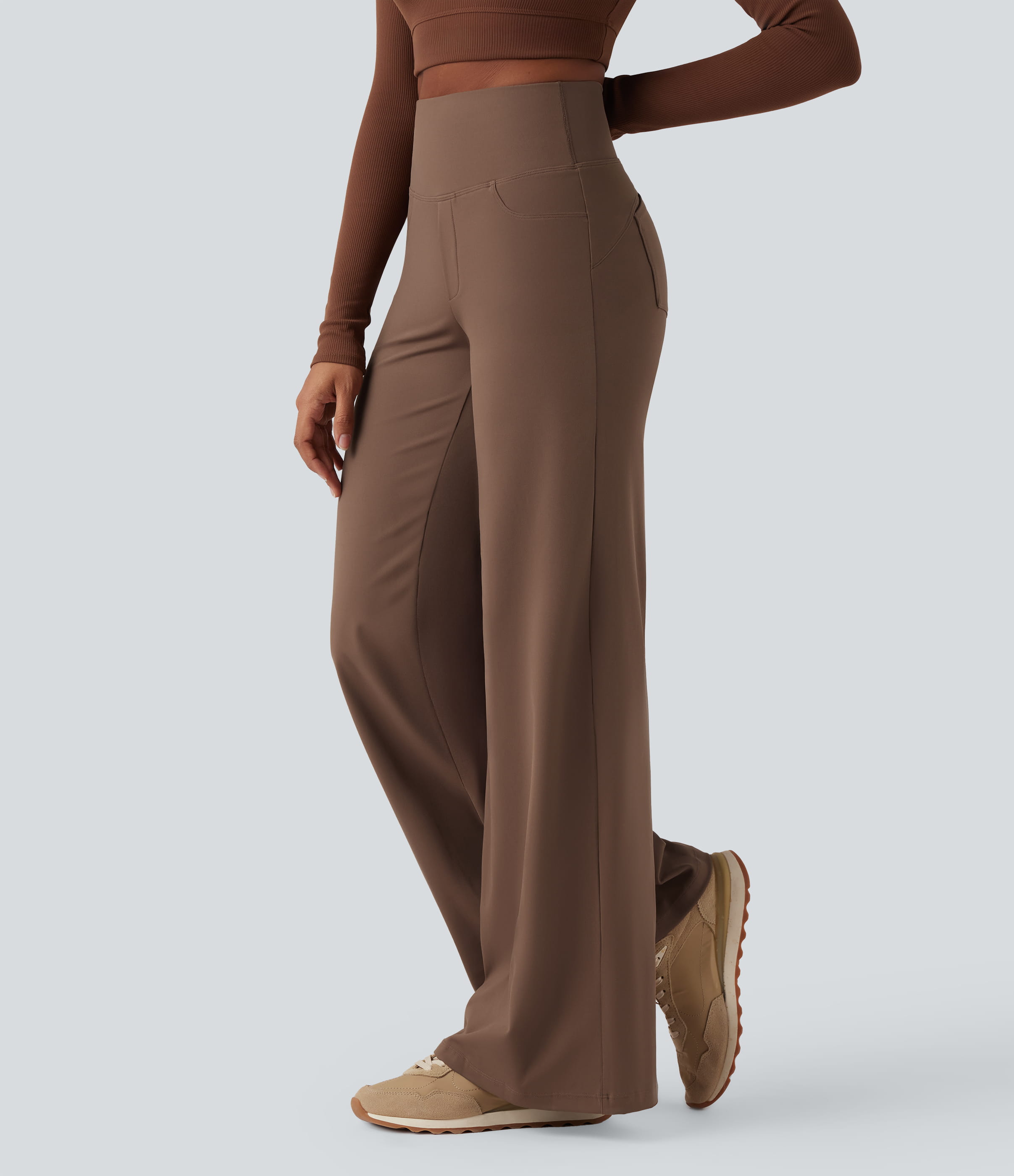 DayStretch pantalon de yoga à taille haute, gainant, à jambe large et coupe ample, avec poches