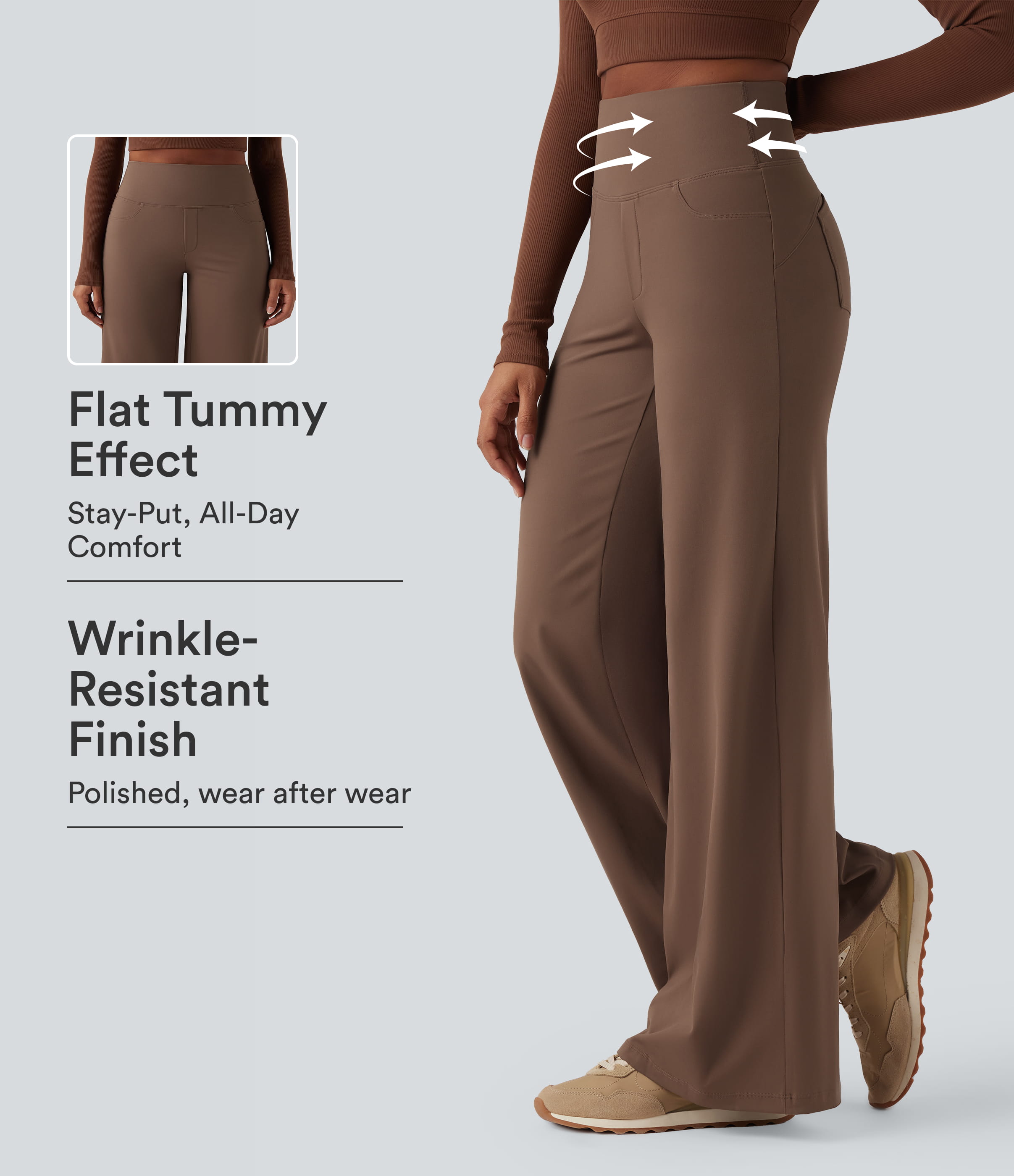 DayStretch High Waisted Tummy Control Wide Leg Yoga Trousers with Pockets