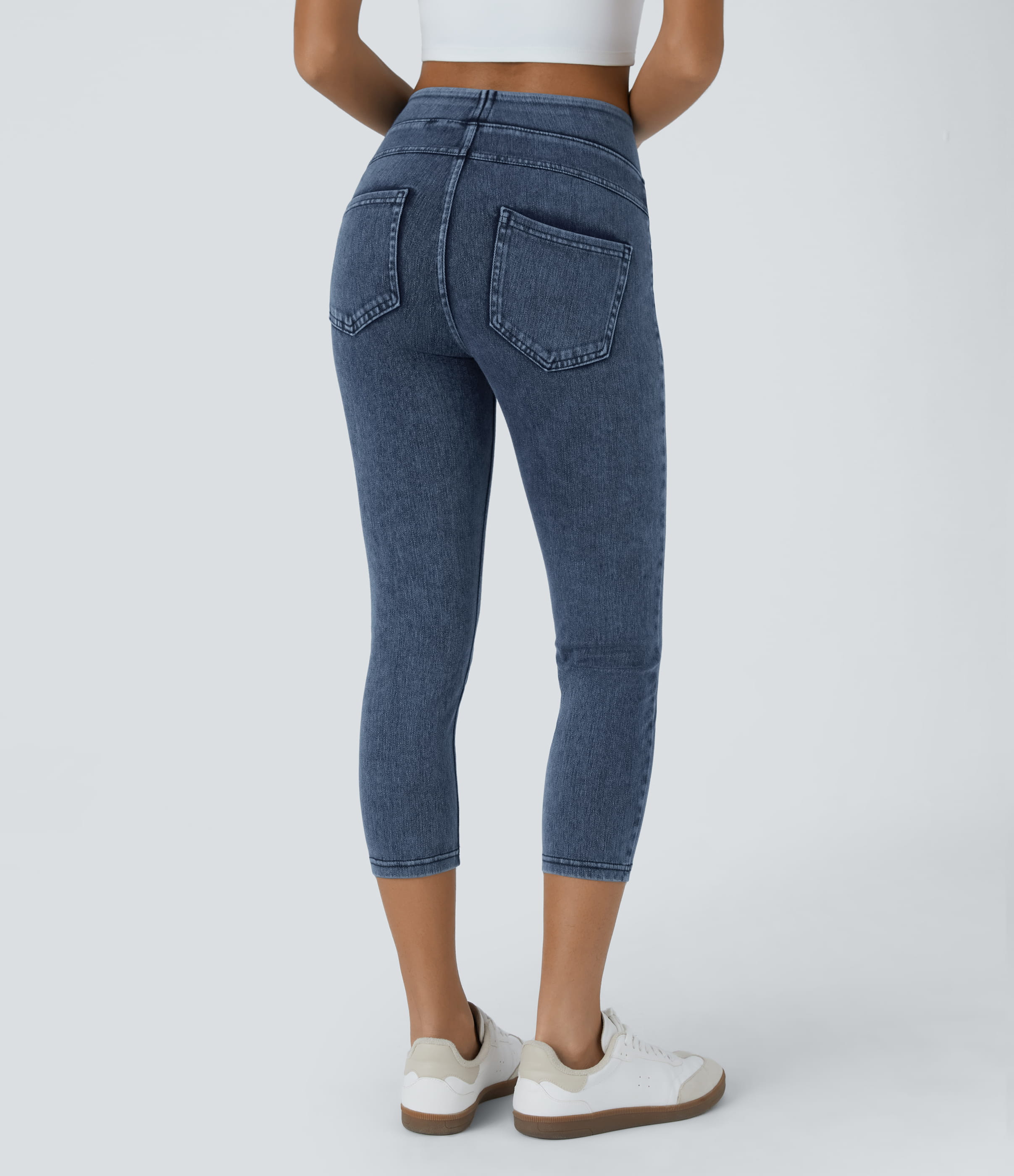 Washed Denim Bleached Blue Halara Flex™ High Waisted Pocket Denim Capri Casual Leggings / 2