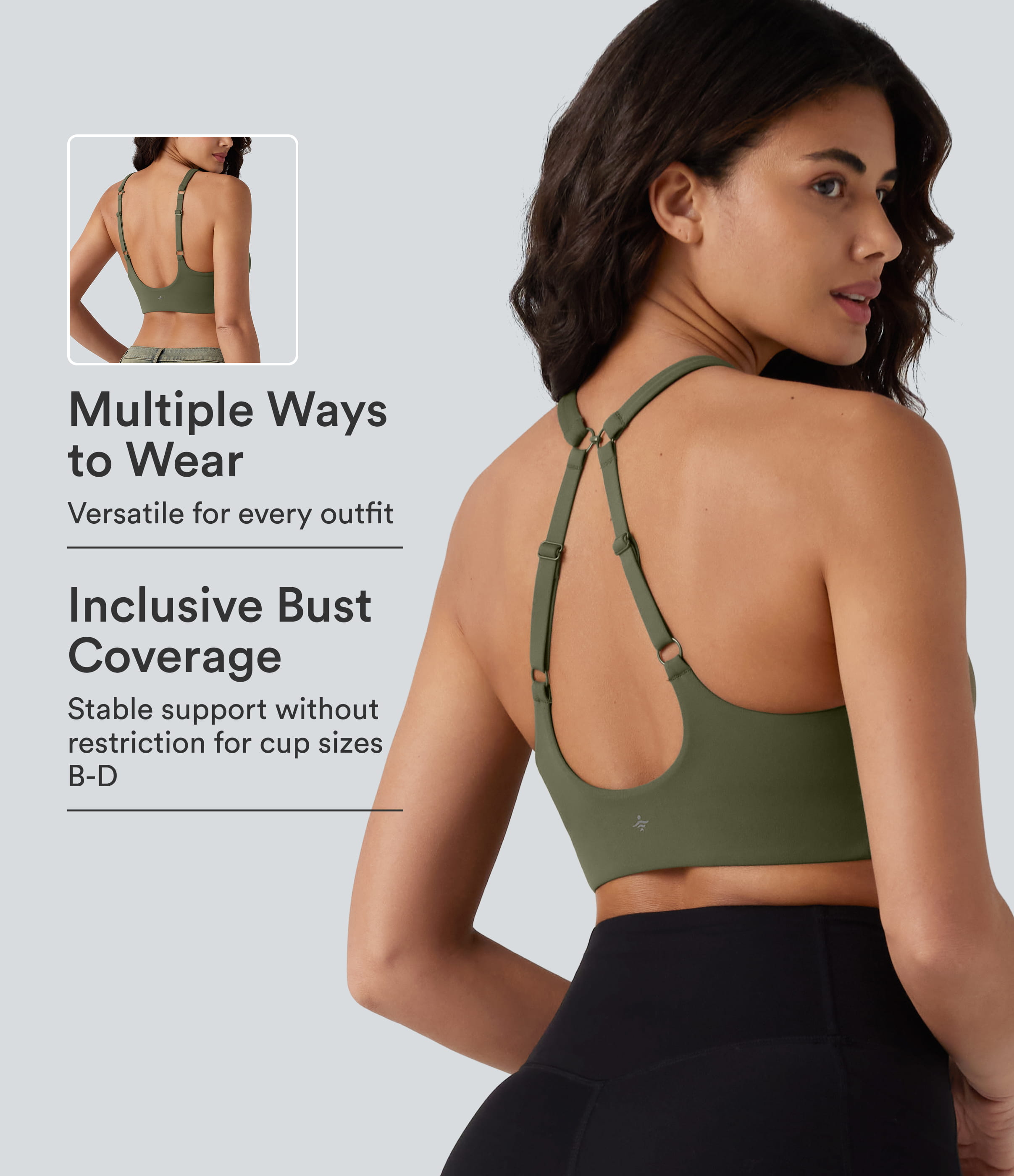 SoftlyZero™ Low Support Backless Adjustable Straps U-Neck Built-in Bra Yoga Sports Bra B-D Cups