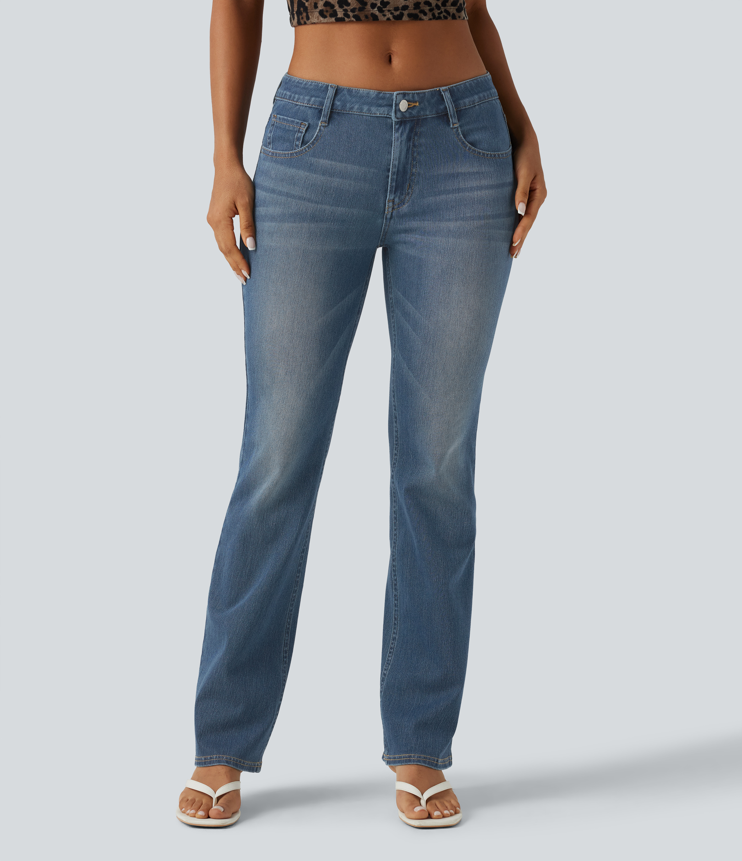 Halara Flex™ Low Rise Washed Bootcut Casual Jeans with Pockets