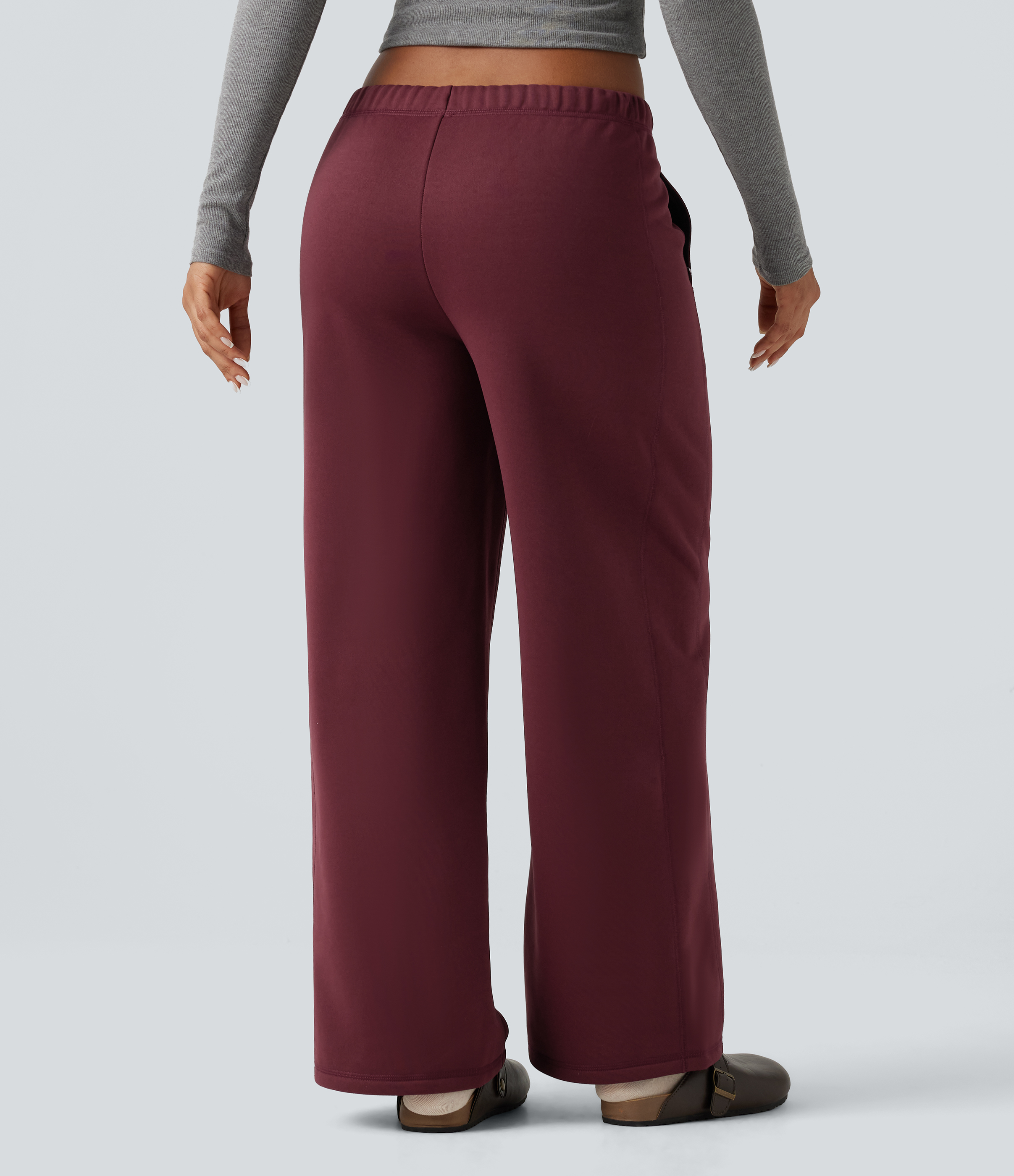 Chocolate Truffle Low Rise Drawstring Workout Fleece Straight-leg Pants with Pockets / 2