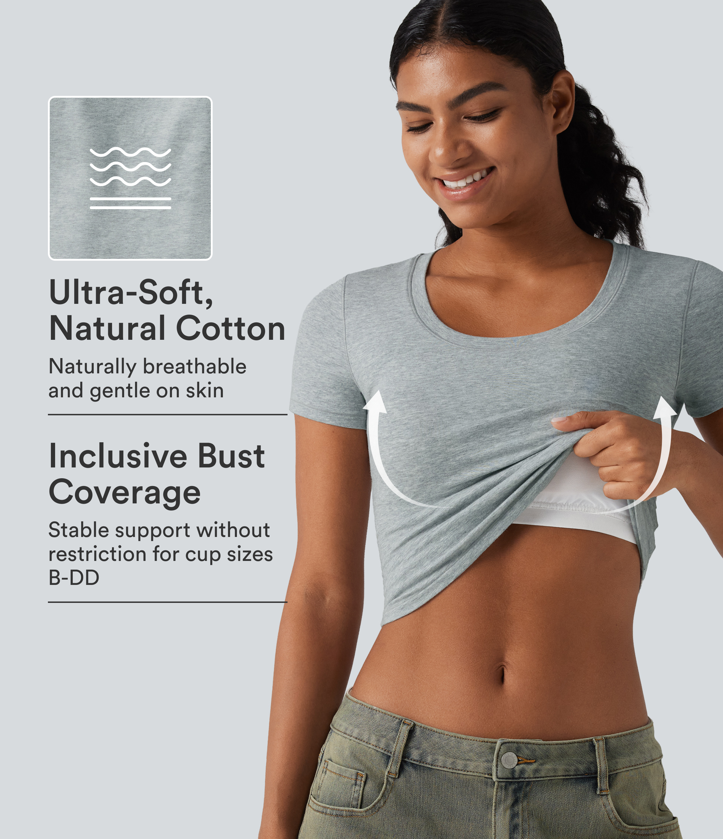 Halara Cotton Jersey Scoop Neck Short Sleeve Built-in Bra Casual T-Shirt B-DD Cups