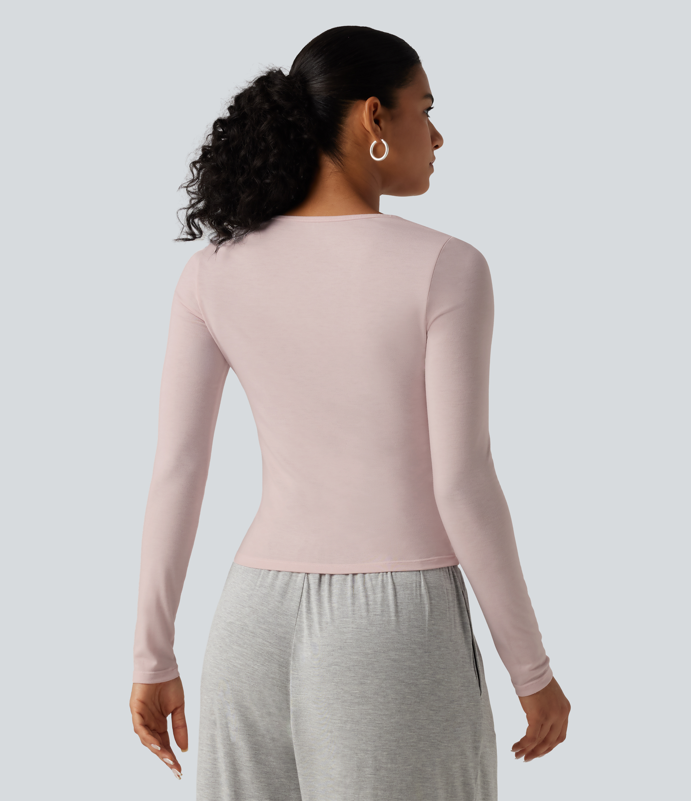 Soft Petal Heather Henley Neck Long Sleeve Lounge Top / 2