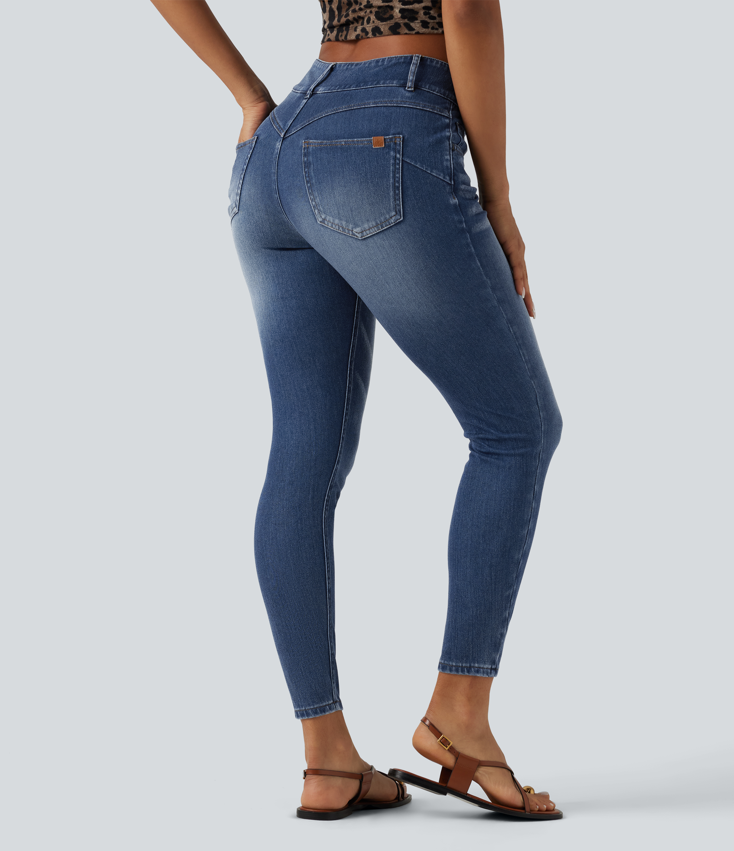 Tide Blue Denim Halara Flex™ Mid Rise Draped Lyocell Lightweight Washed Skinny Casual Jeans with Pockets / 2