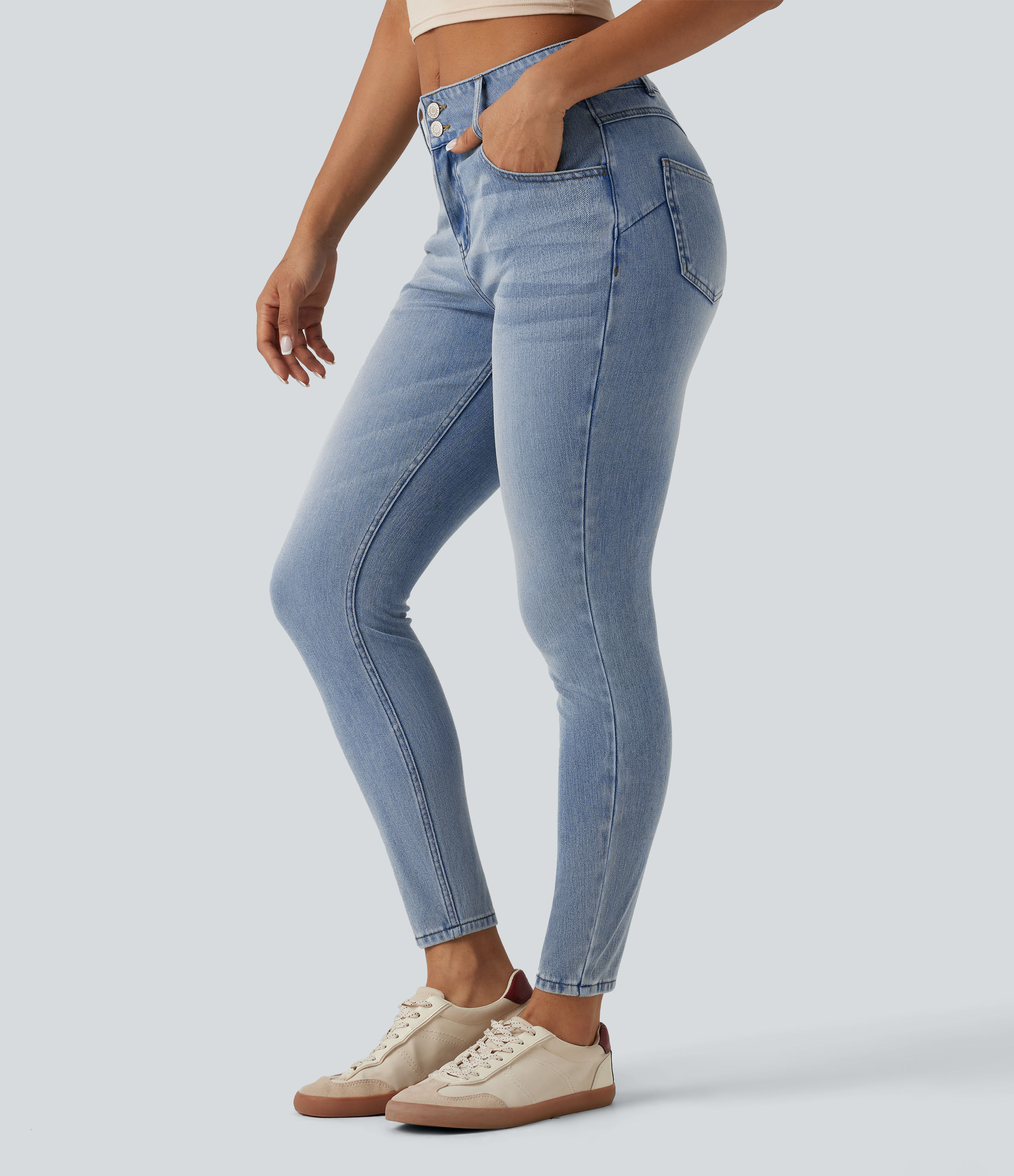 Halara Flex™ Mid Rise Draped Lyocell Washed Skinny Casual Jeans with Pockets