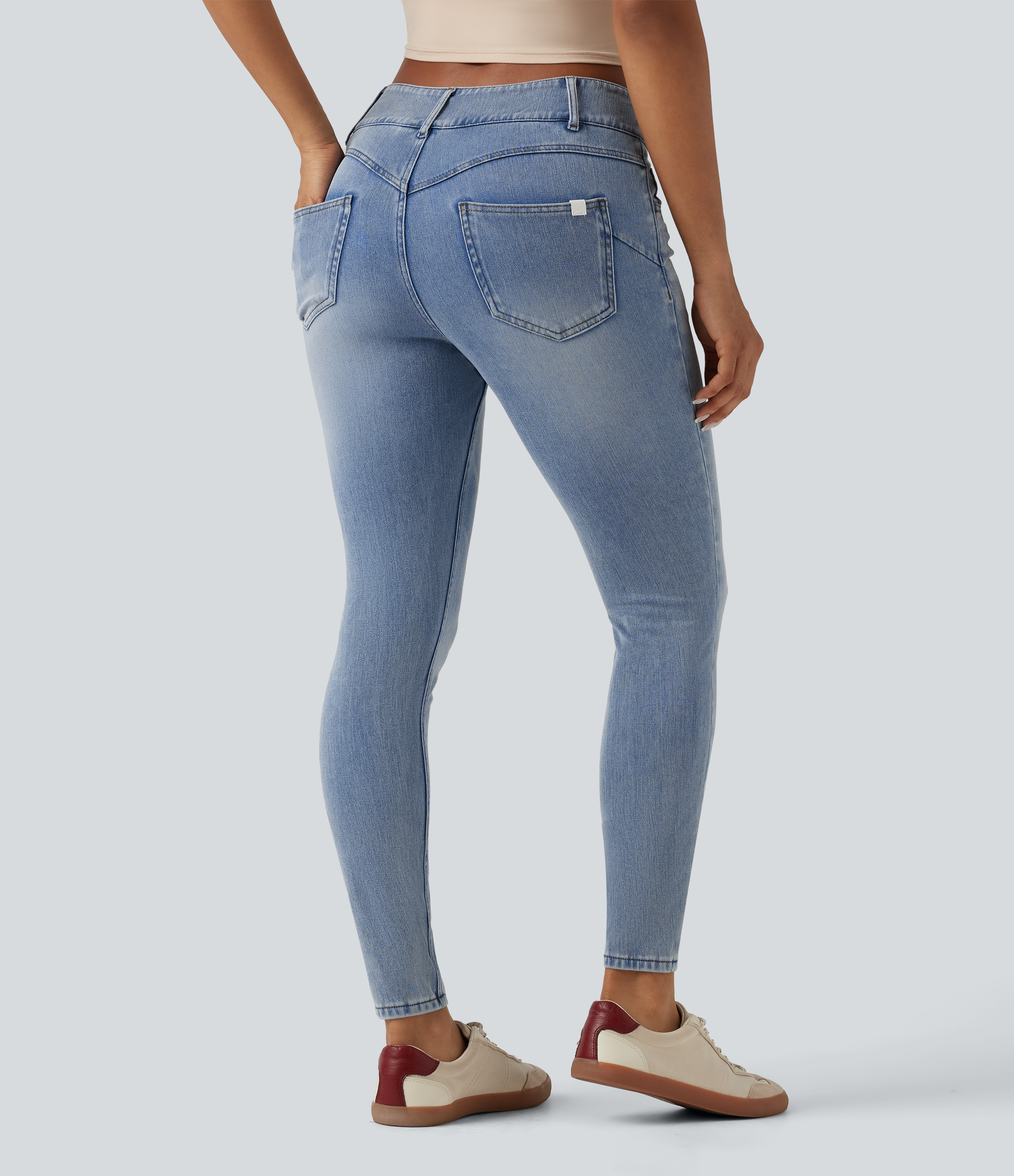 Malibu Blue Denim Halara Flex™ Mid Rise Draped Lyocell Lightweight Washed Skinny Casual Jeans with Pockets / 2
