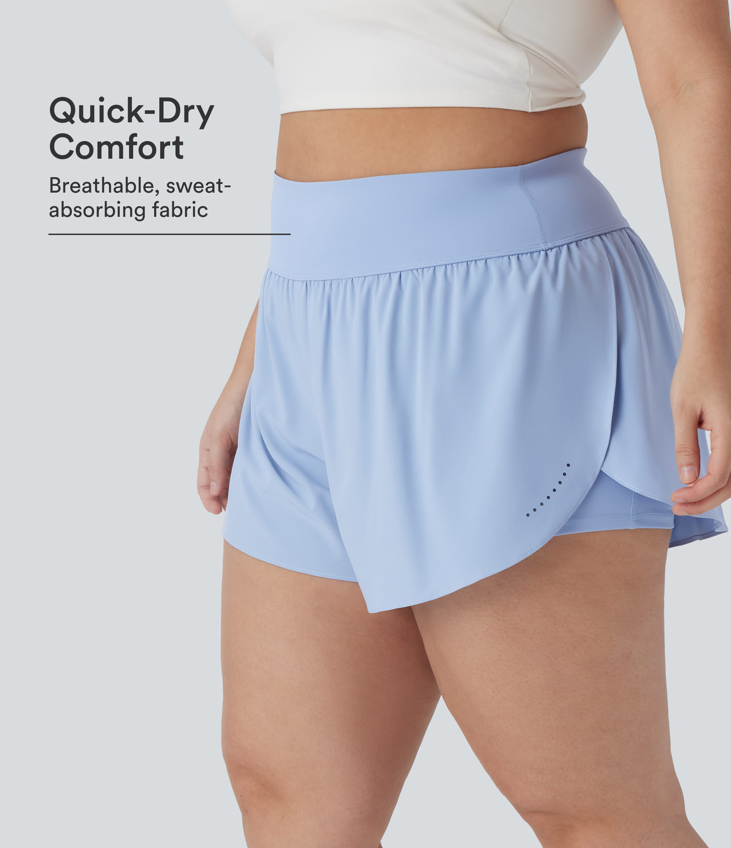 SoftlyZero™ QuickDry High Waisted Reflective Dots Crossover Hem 2-in-1 Running Plus Size Shorts with Pockets