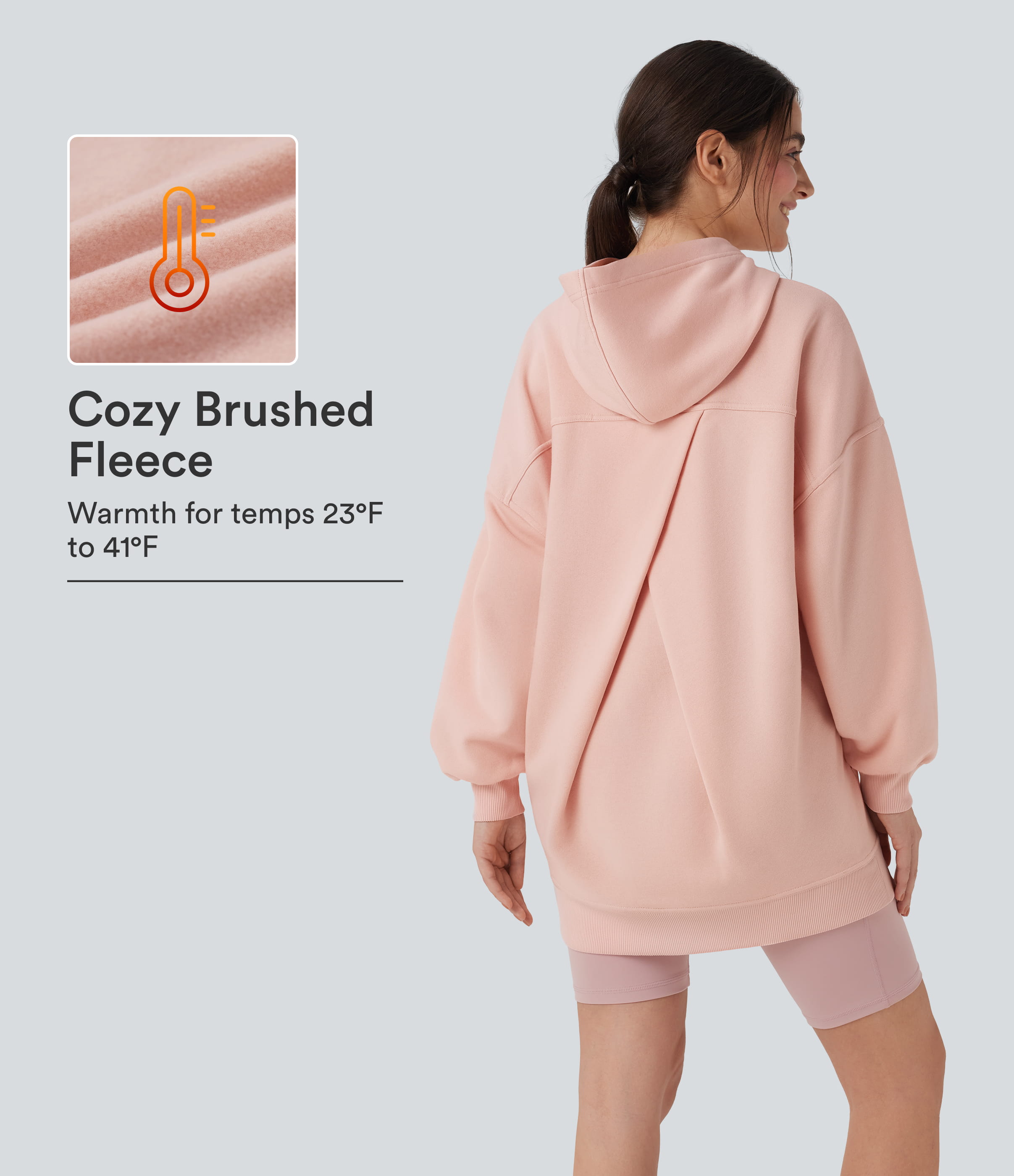 Hooded Long Sleeve Oversize Fleece Casual Sweatshirt with Pockets