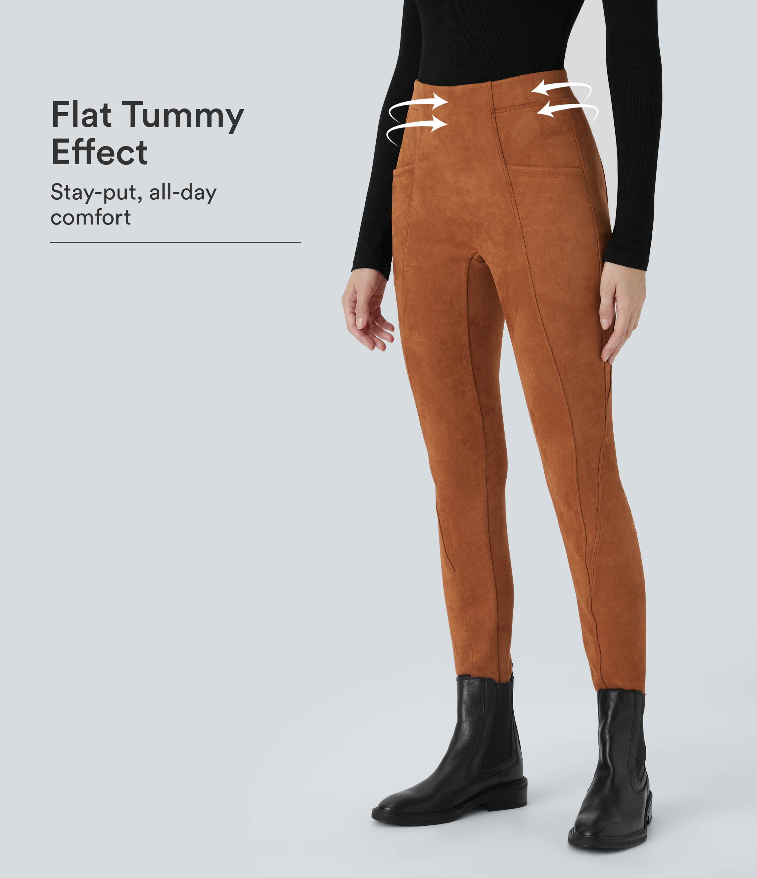High Waisted Tummy Control Pocket Suede Casual Leggings