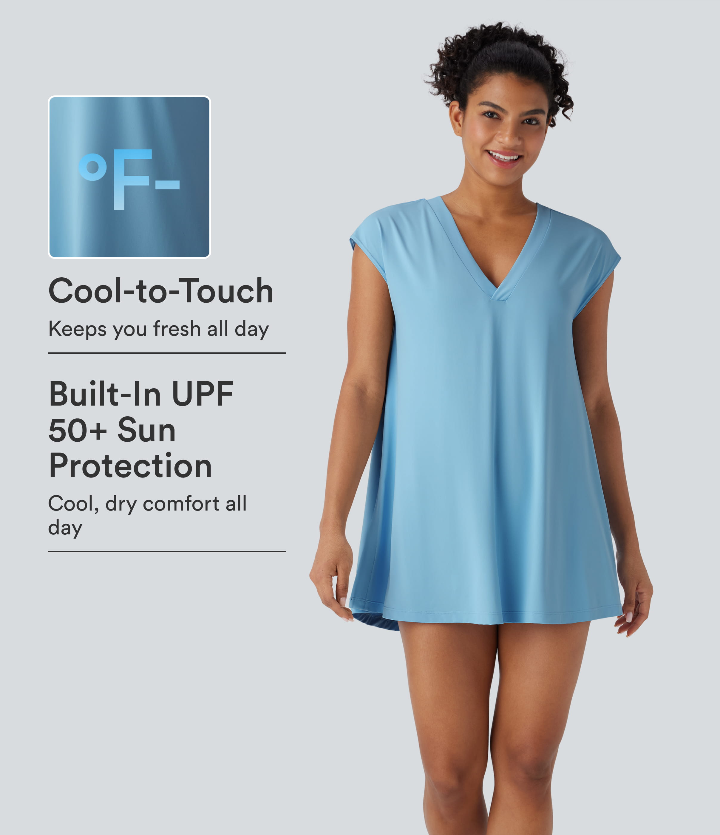 V Neck Cool Touch Casual Cover Up-UPF50+