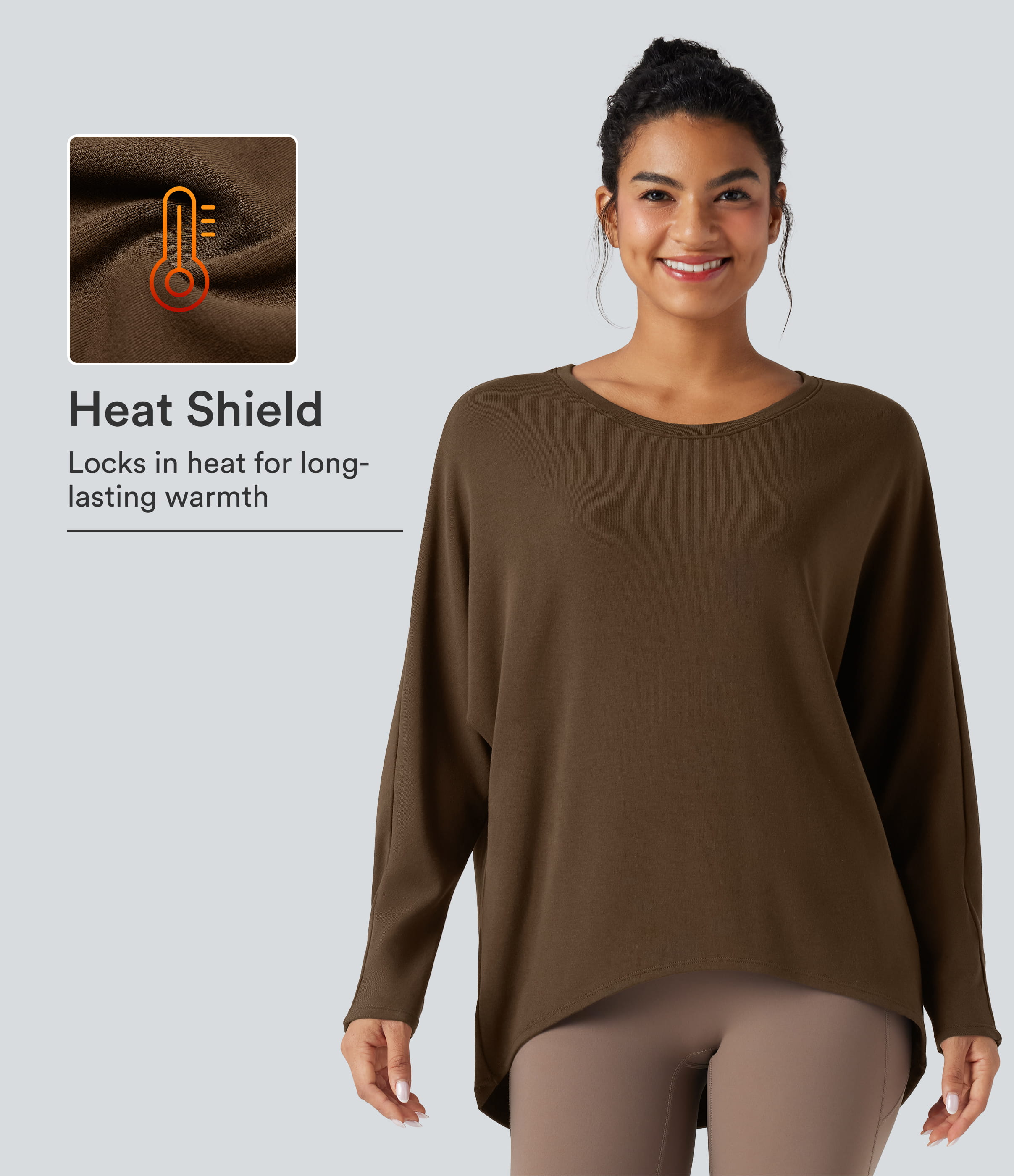 Scoop Neck Long Sleeve High-Low Oversized Thermal Casual Top