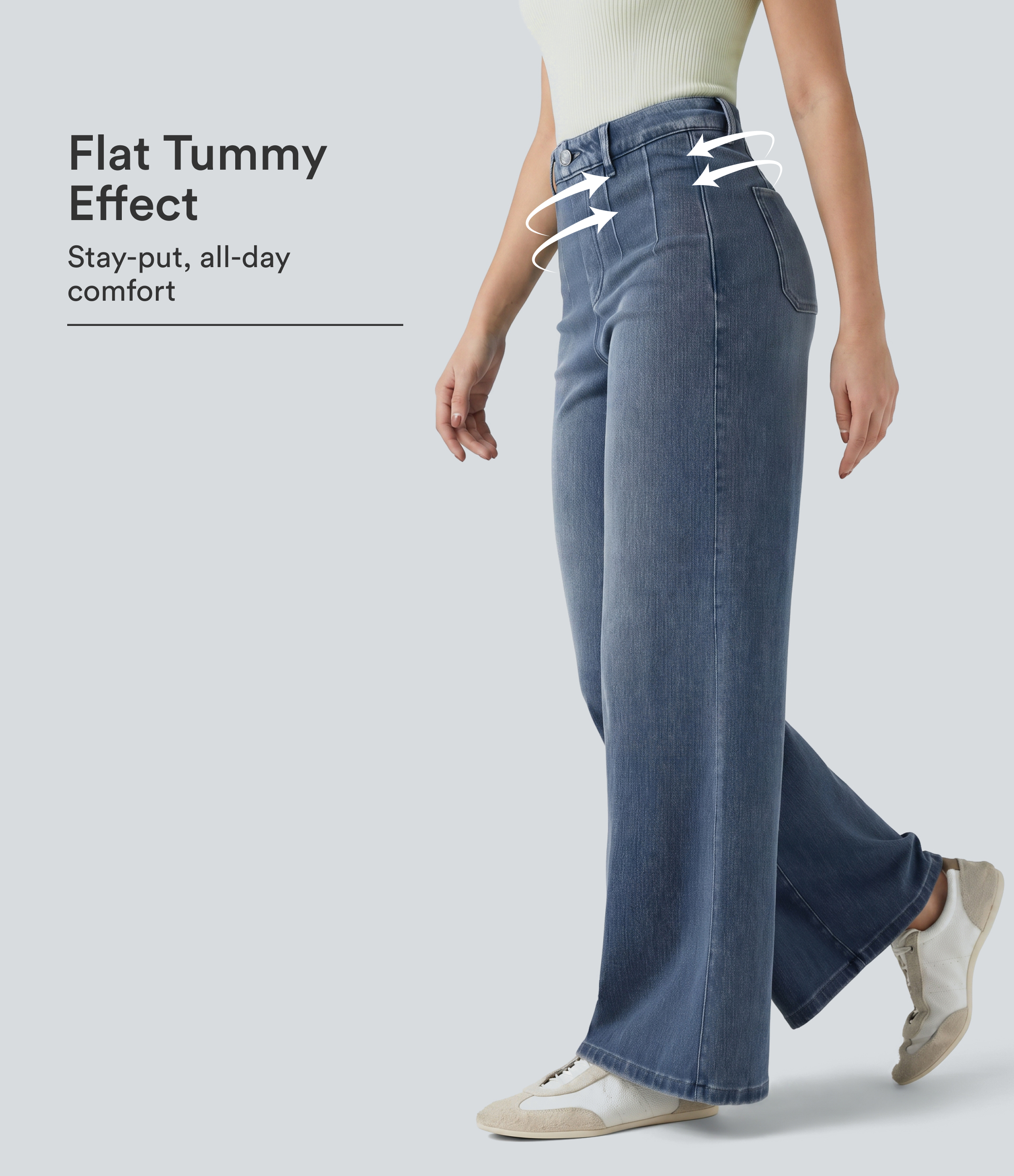 Halara Flex™ High Waisted Tummy Control Wide Leg Casual Jeans with Pockets