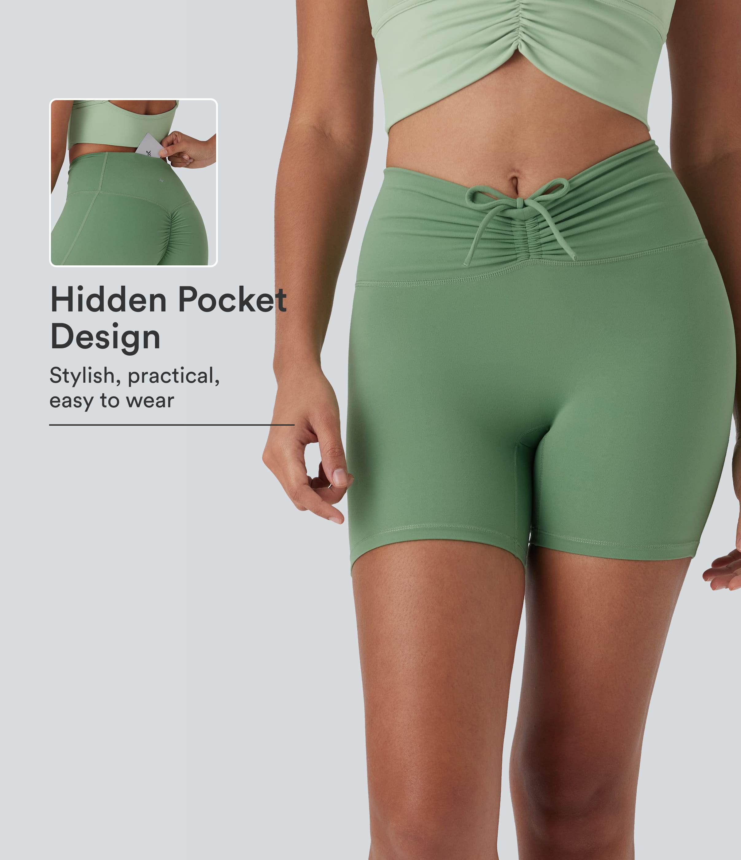 Kashmir Halara UltraSculpt™ shorts de yoga et de cyclisme taille haute 5'' à cordon, froncés, avec poche / 1