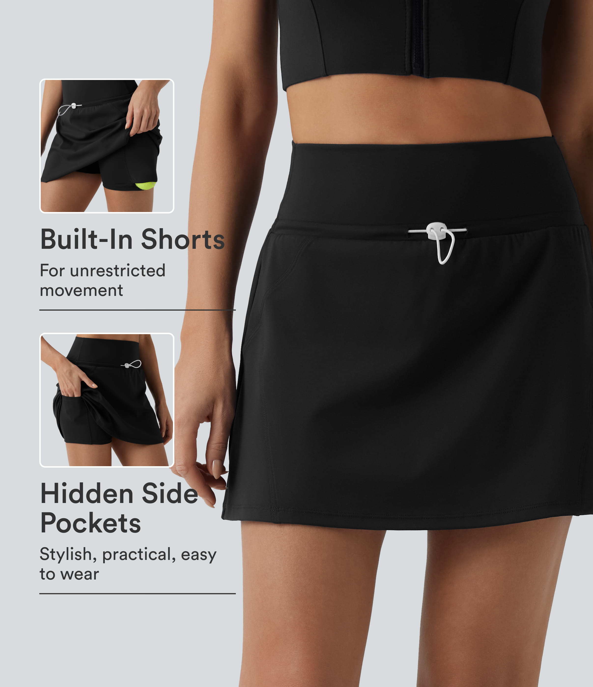 SoftlyZero™ QuickDry High Waisted Adjustable Drawcord 2-in-1 Mini Tennis Skirt with Pockets
