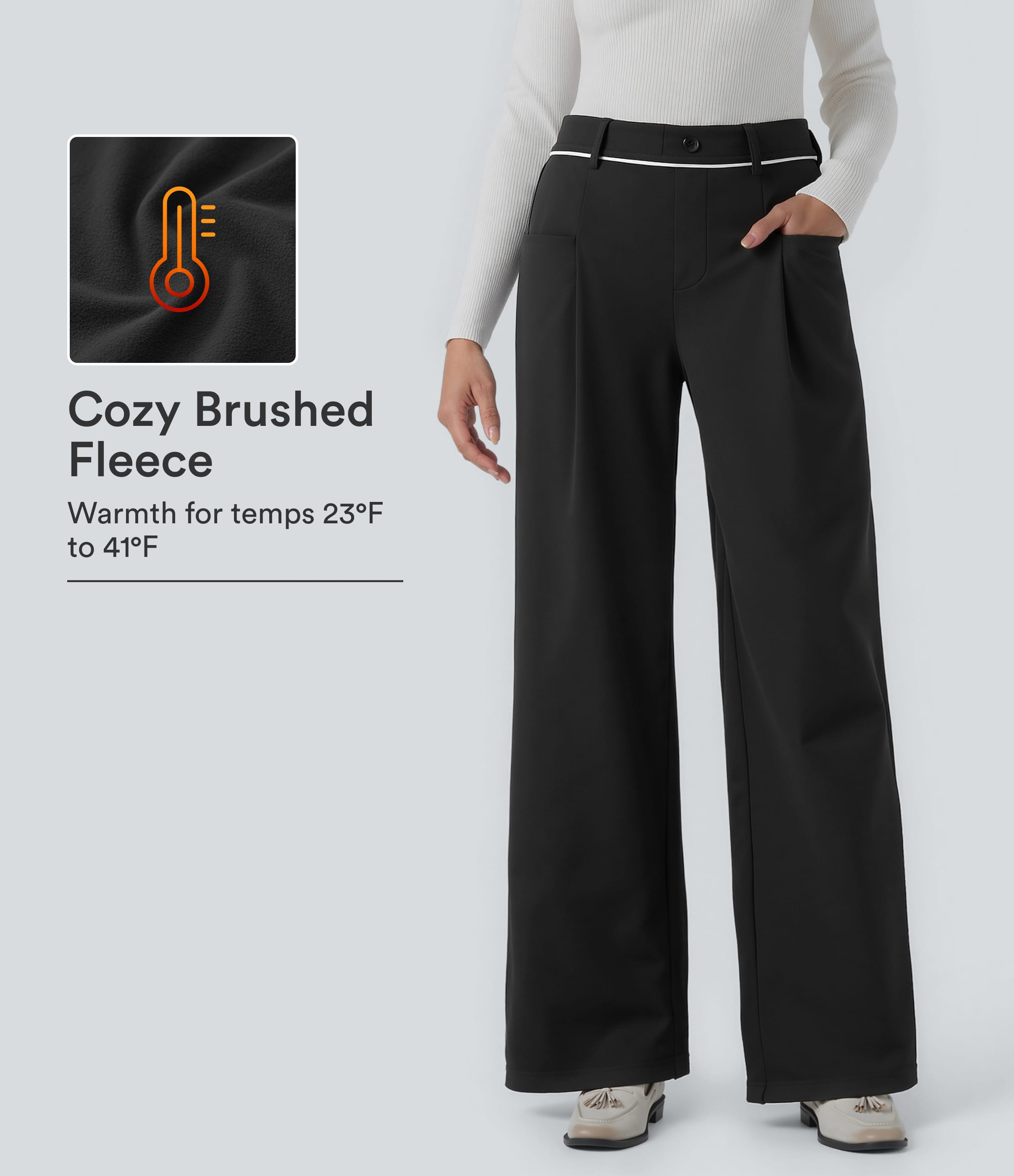 SoftlyZero™ Plush Thermal Mid Rise Straight Leg Work Pants with Pockets