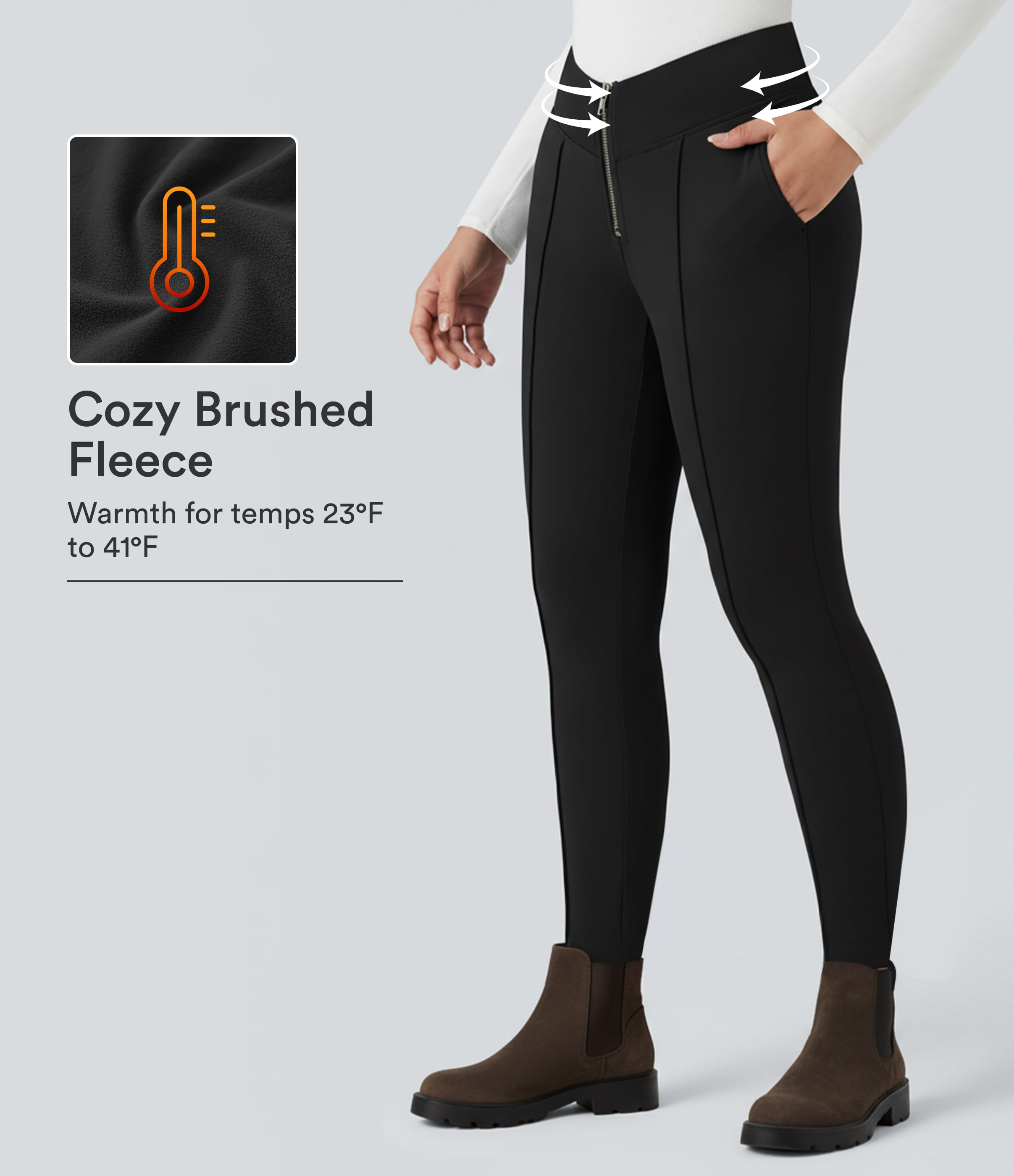 SoftlyZero™ Plush Thermal V Shaped High Waisted Zipper Work Pants with Pockets