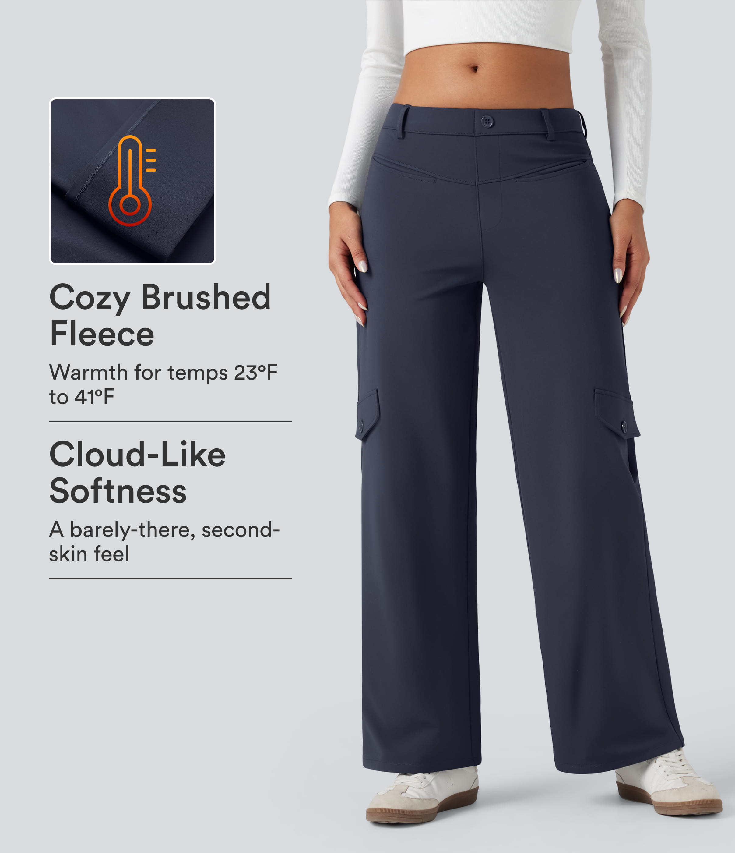 Overture SoftlyZero™ Plush Thermal Mid Rise Work Straight-leg Pants with Pockets / 1