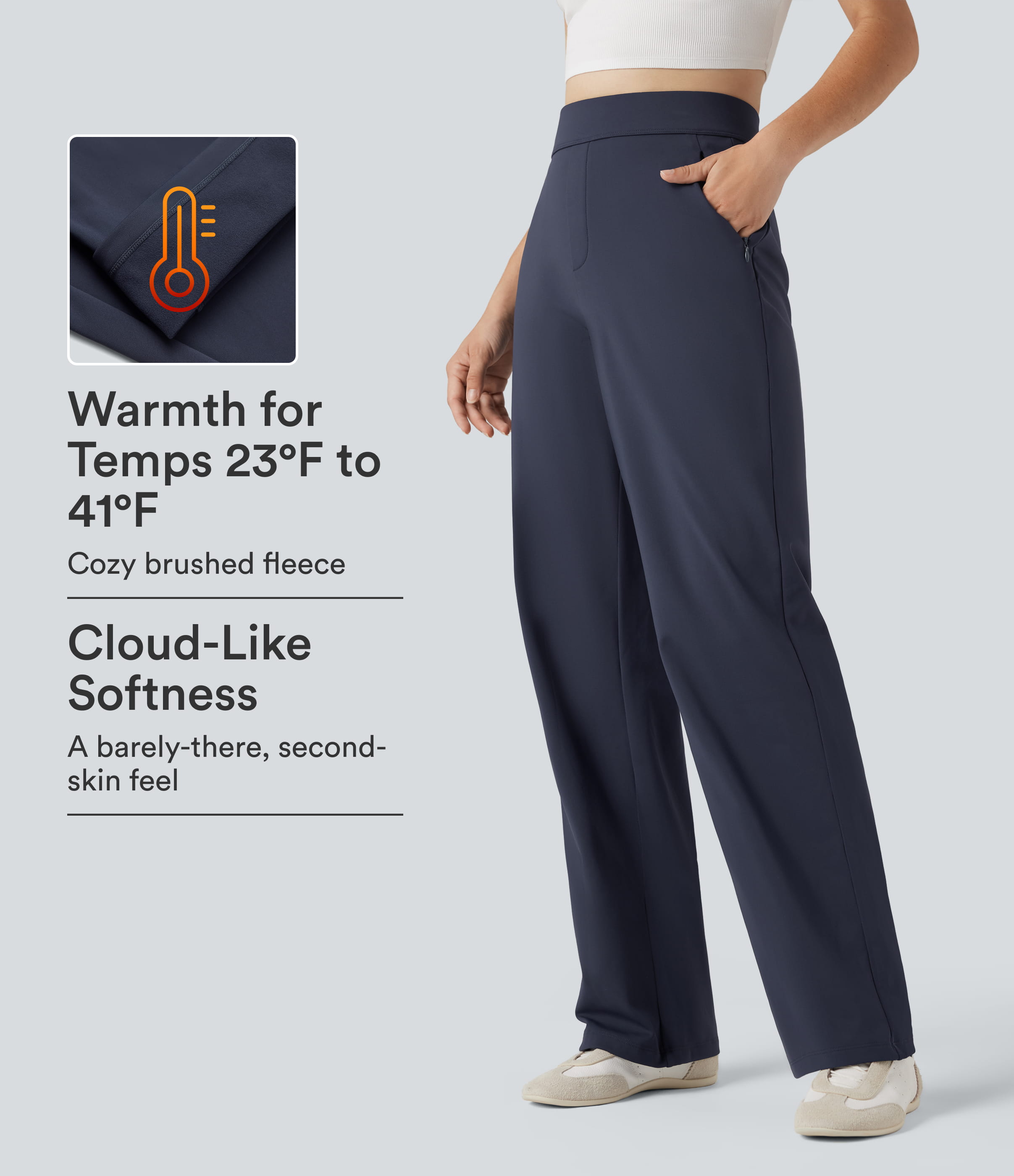 SoftlyZero™ Plush Thermal High Waisted Straight Leg Casual Pants with Zip Pockets