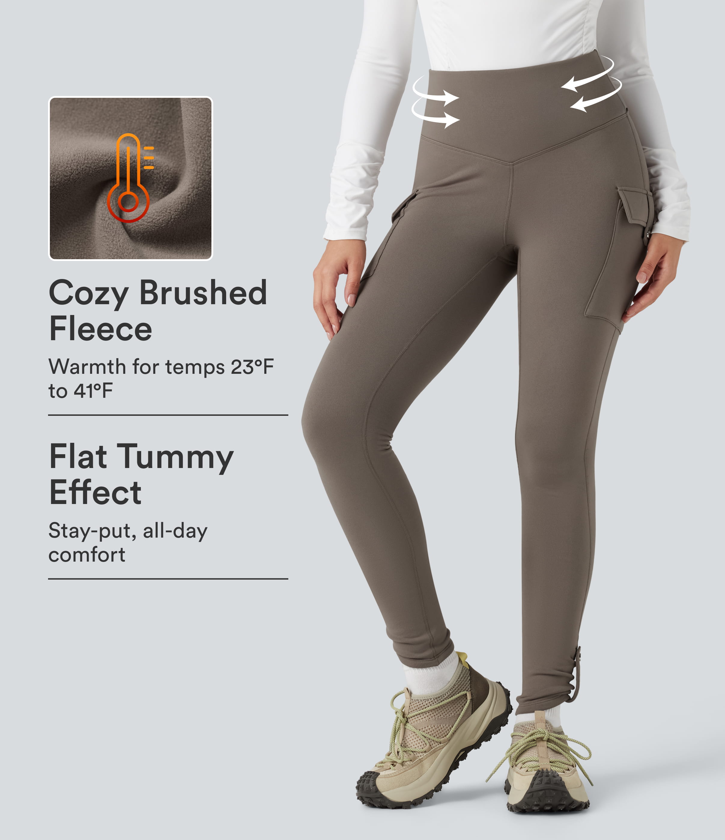 High Waisted Tummy Control Fleece Hiking Leggings with Pockets