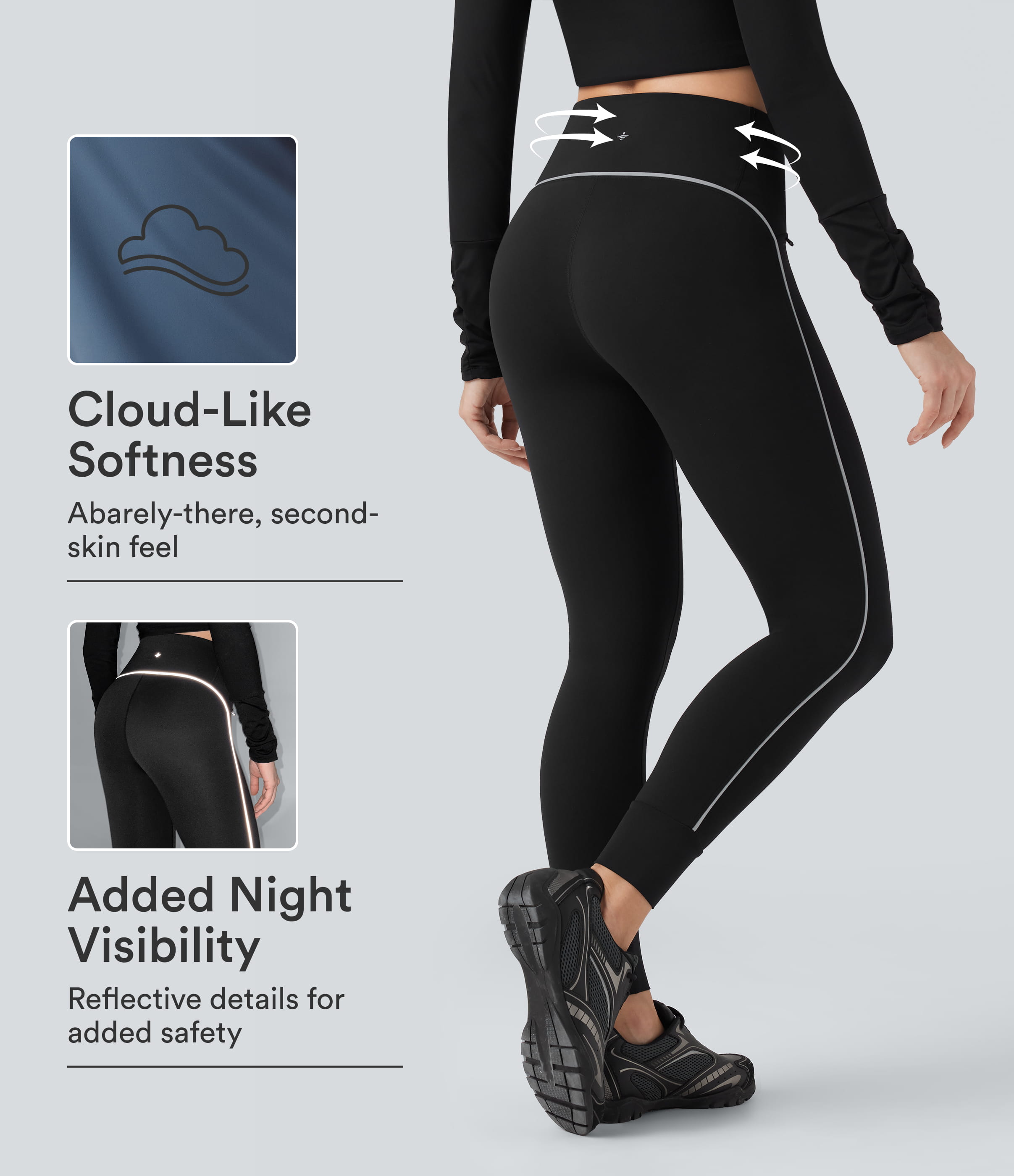 SoftlyZero™ Reflective High Waisted Tummy Control Hiking Leggings with Pockets-UPF50+