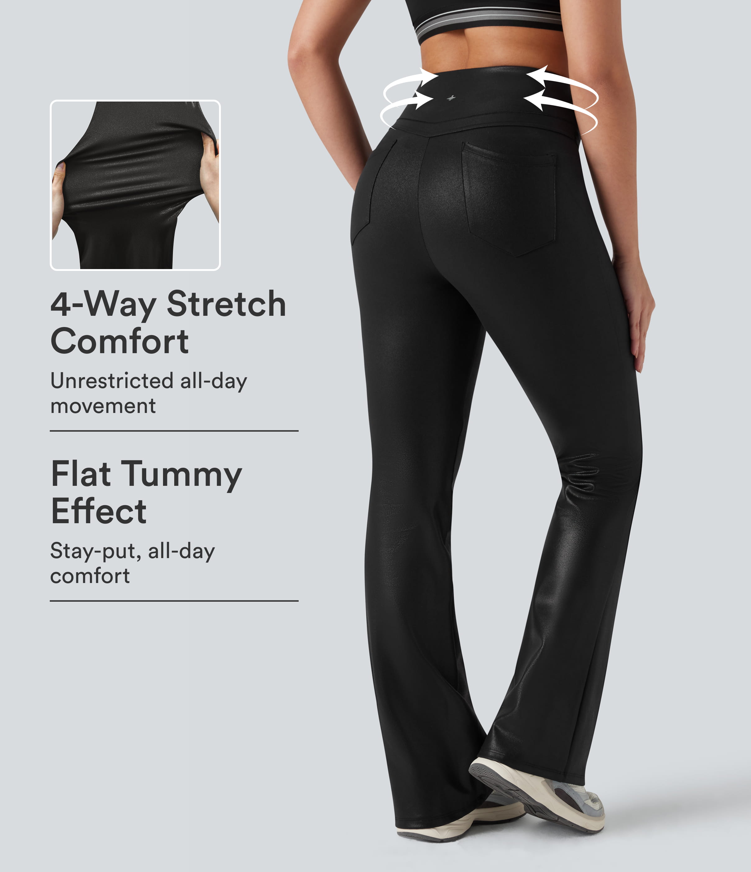 Halara Ultrasculpt™ Faux Leather Shine High Waisted Tummy Control Yoga Leggings with Pockets