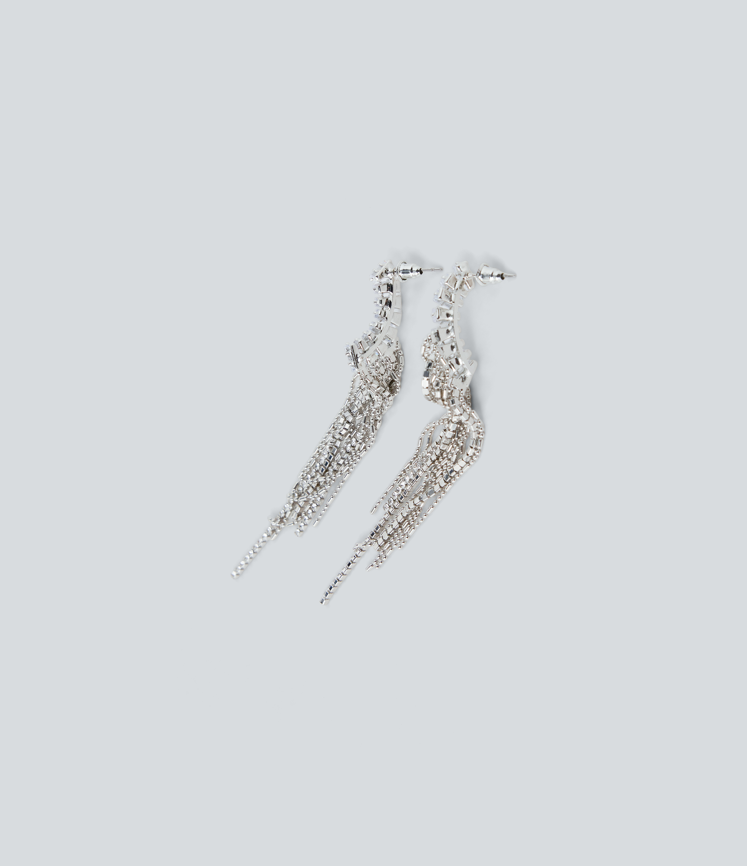Silver Rhinestone Tassel Long Earrings / 2