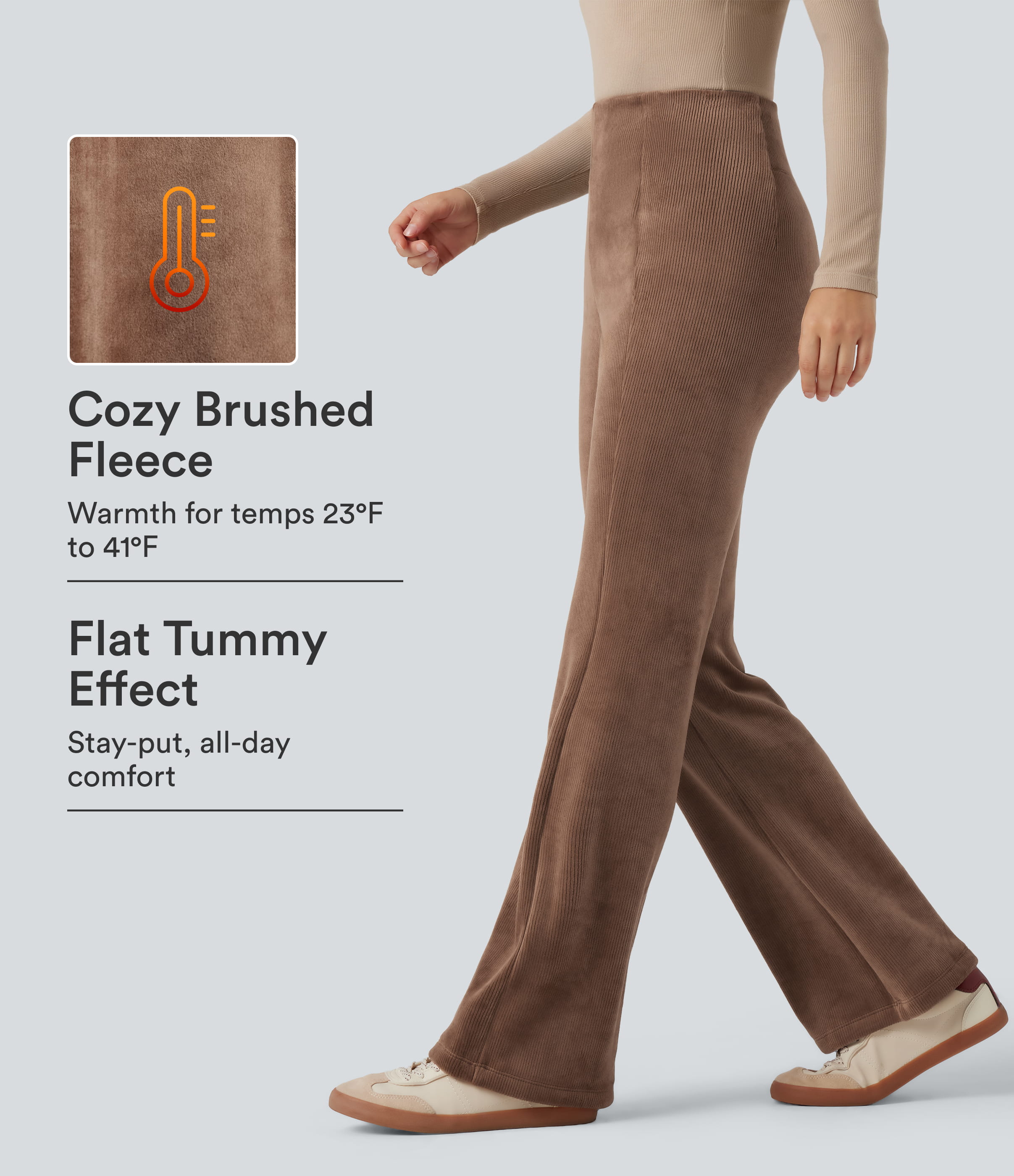 Ribbed Knit High Waisted Tummy Control Fleece Casual Flare Pants