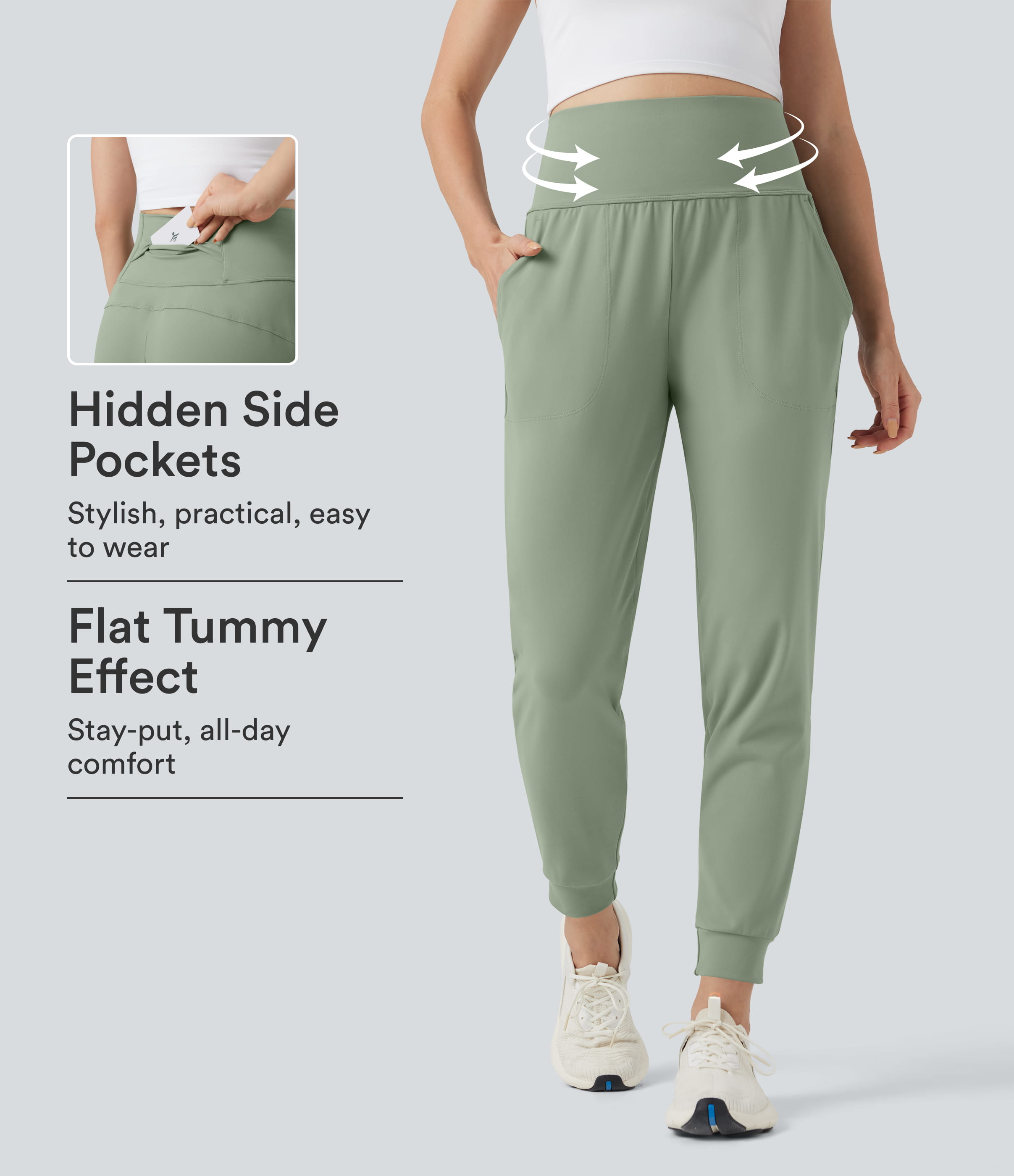 DayStretch Mid Rise Tummy Control Running Joggers with Pockets
