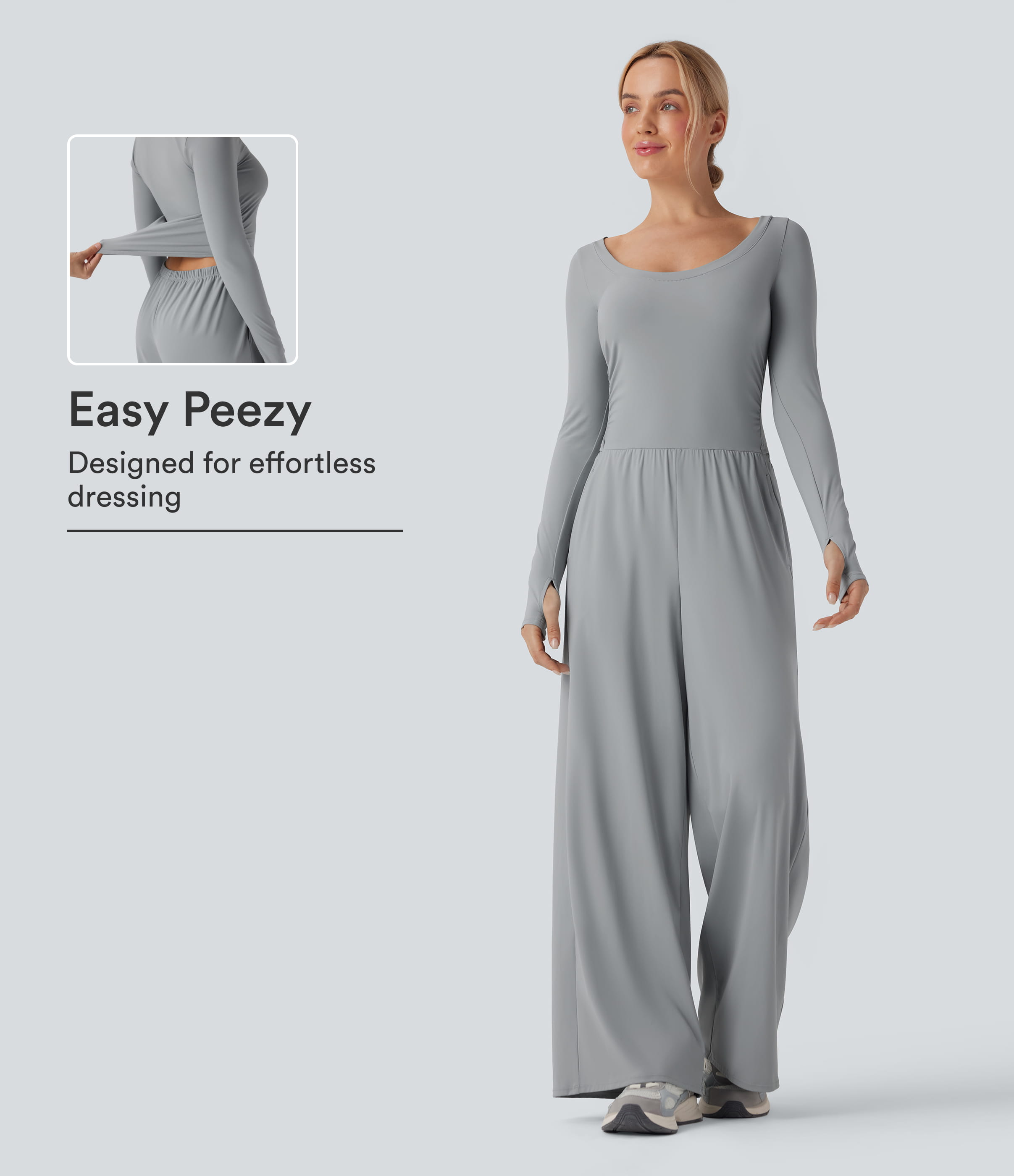 SoftlyZero™ Airy Long Sleeve Thumb Hole Cool Touch Workout Jumpsuit with Pockets-Easy Peezy Edition