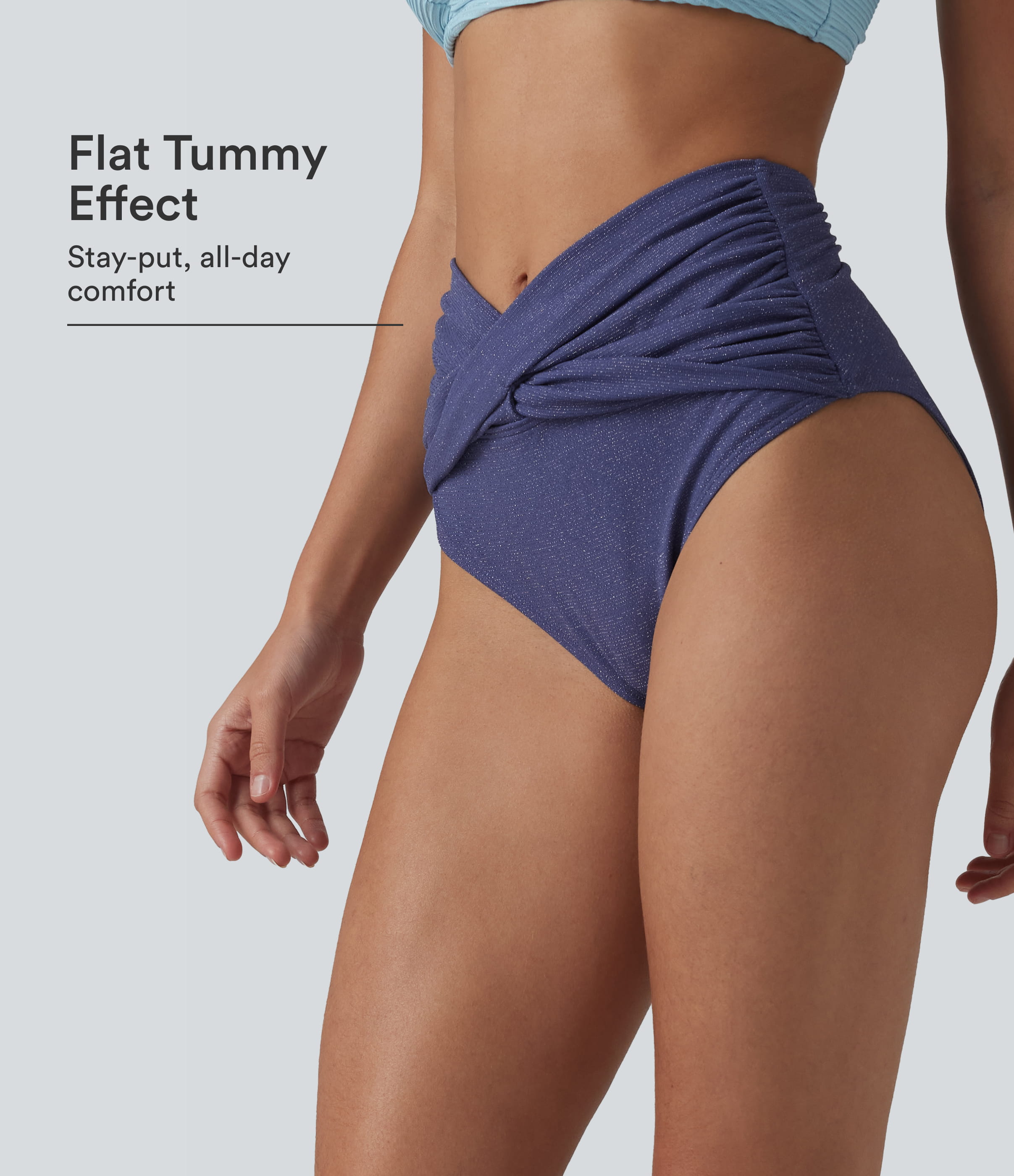 High Waisted Tummy Control Metallic Bikini Bottom Swimsuit