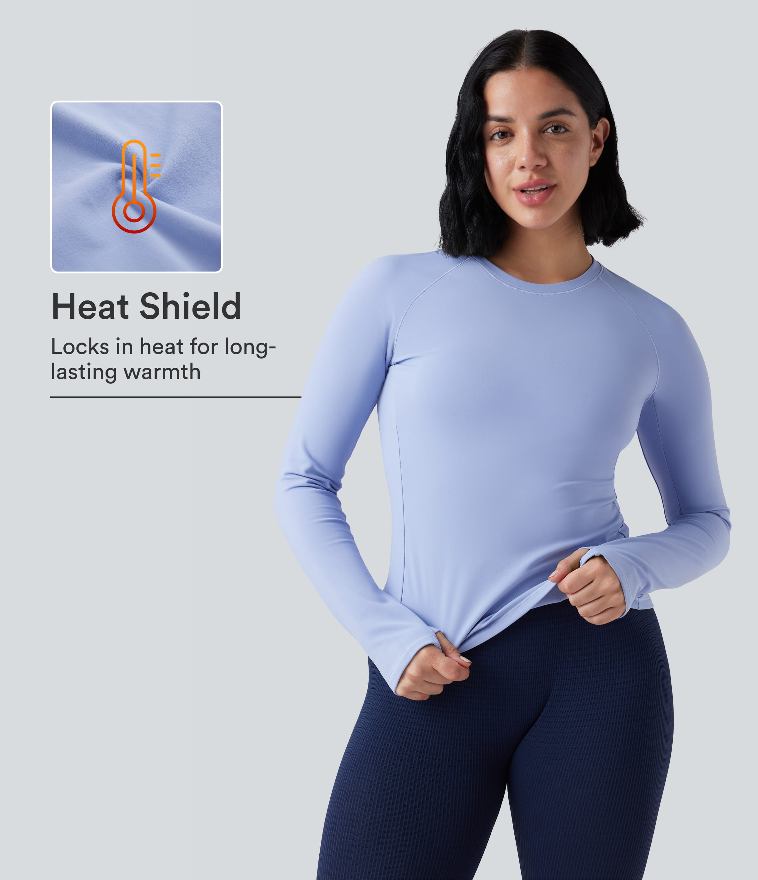 Round Neck Long Sleeve Thumb Hole Thermal Yoga Sports Top