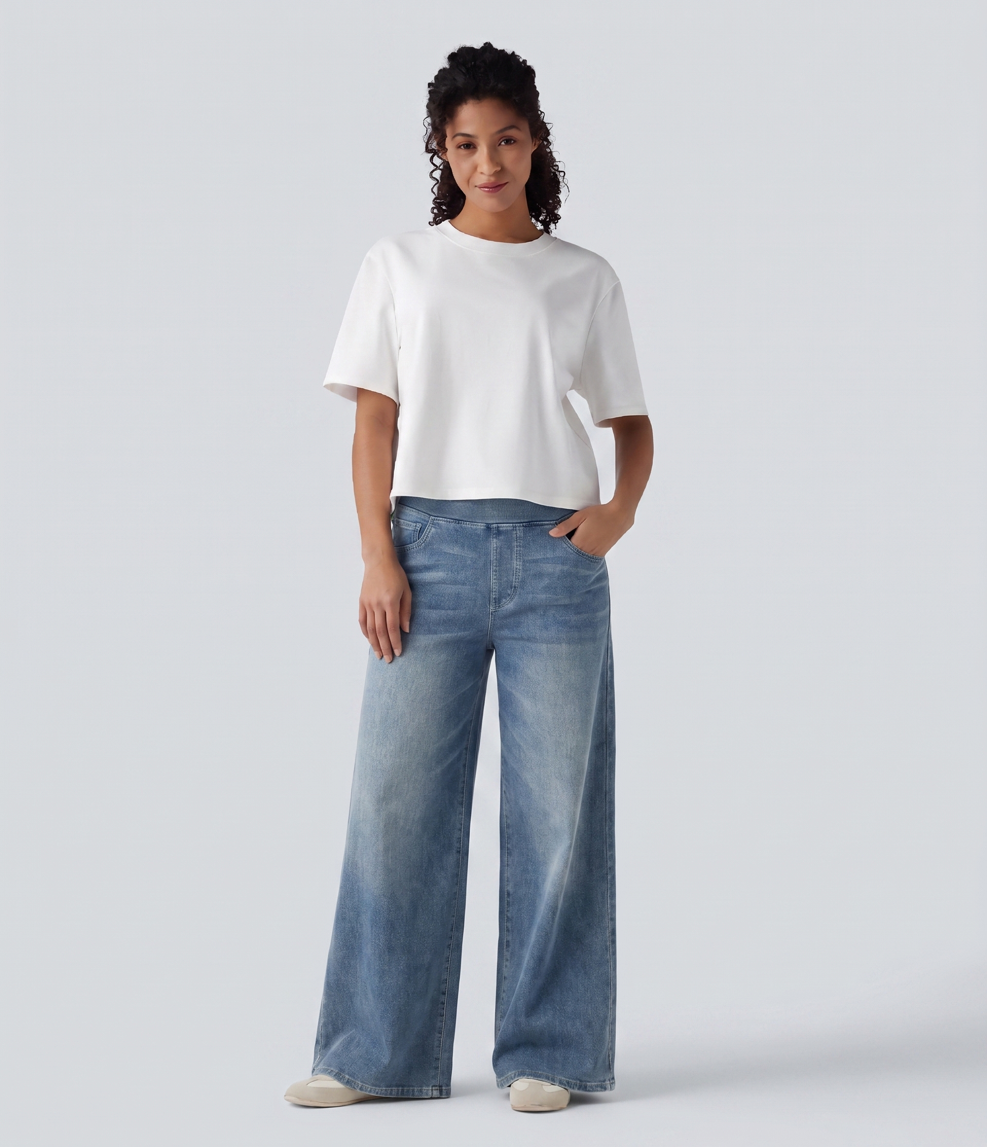 Round Neck Short Sleeve Casual Cotton Boxy T-Shirt