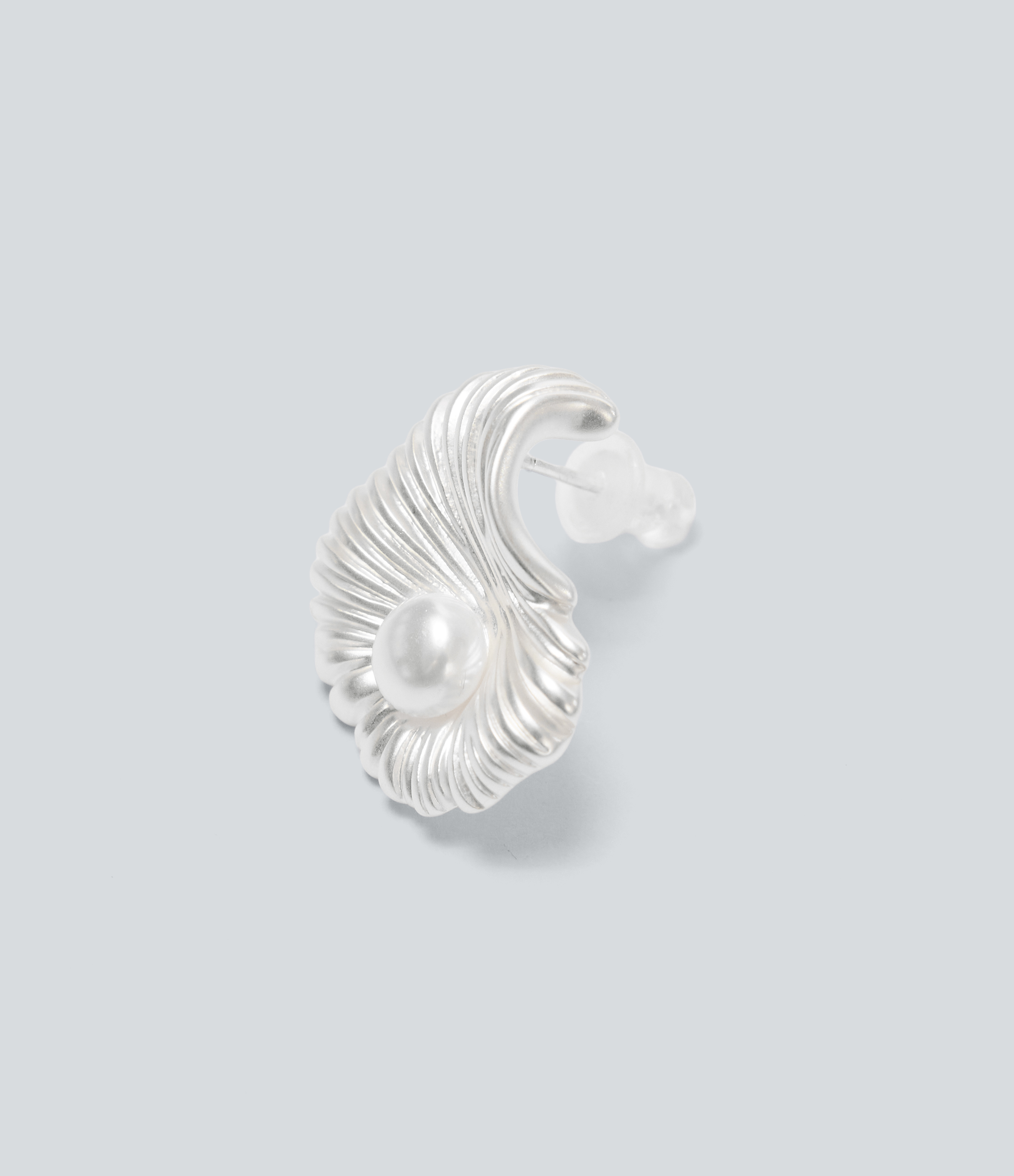Silver Shell-Shaped Faux Pearl Earrings / 2