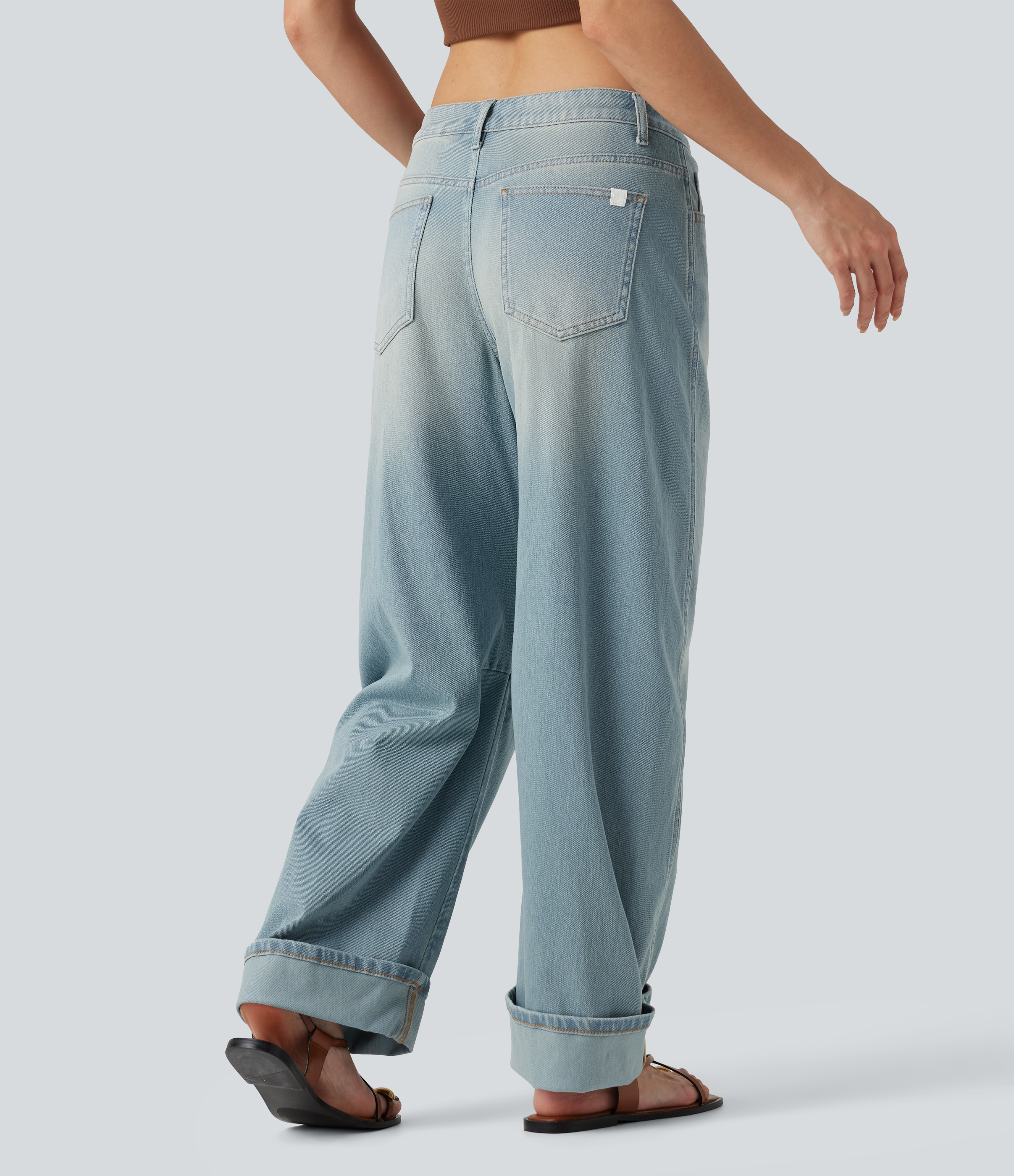 Blue Flower Denim Jean coupe barrel Halara Flex™ taille basse à revers avec poches / 2
