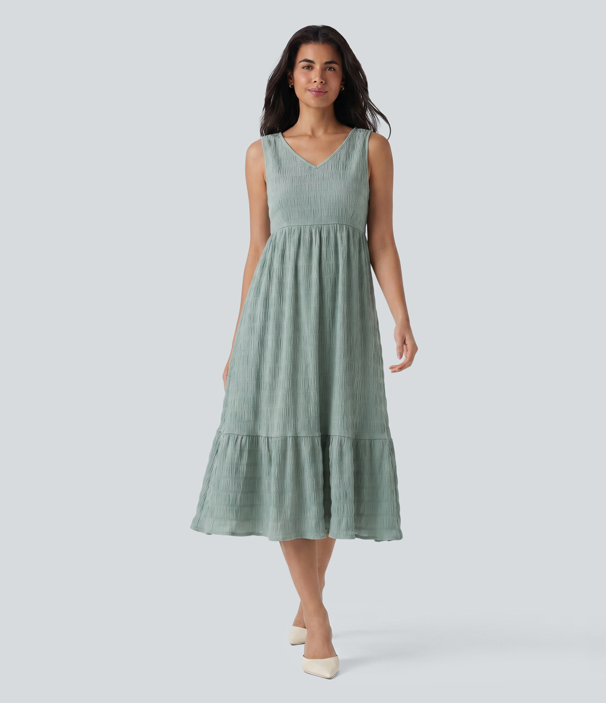 Blue Surf V Neck Sleeveless Midi Casual Dress / 1