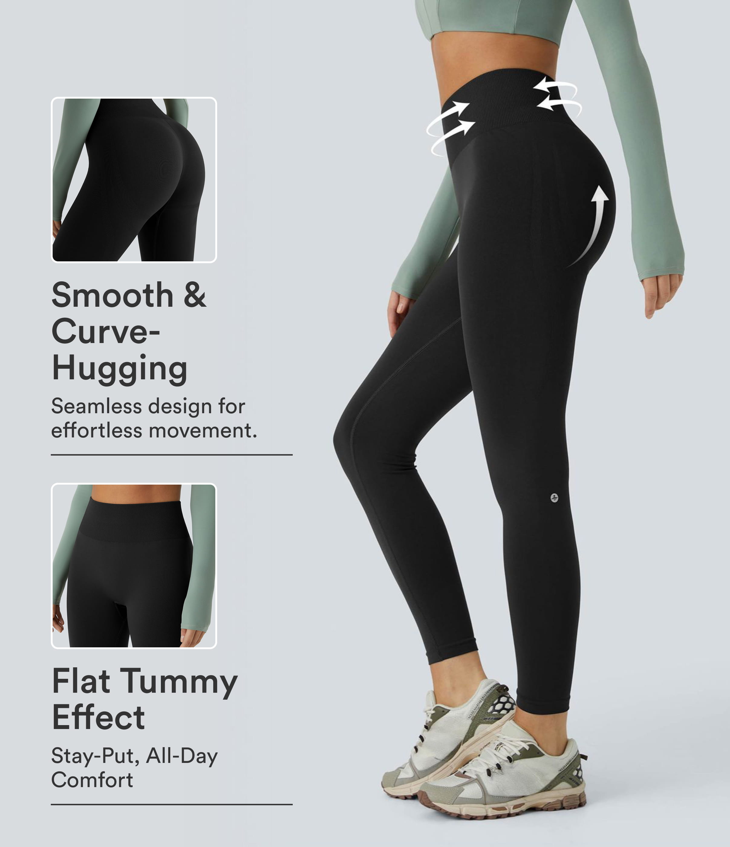 OneForm Seamless Flow Mid Rise Tummy Control Butt Lifting Yoga Leggings